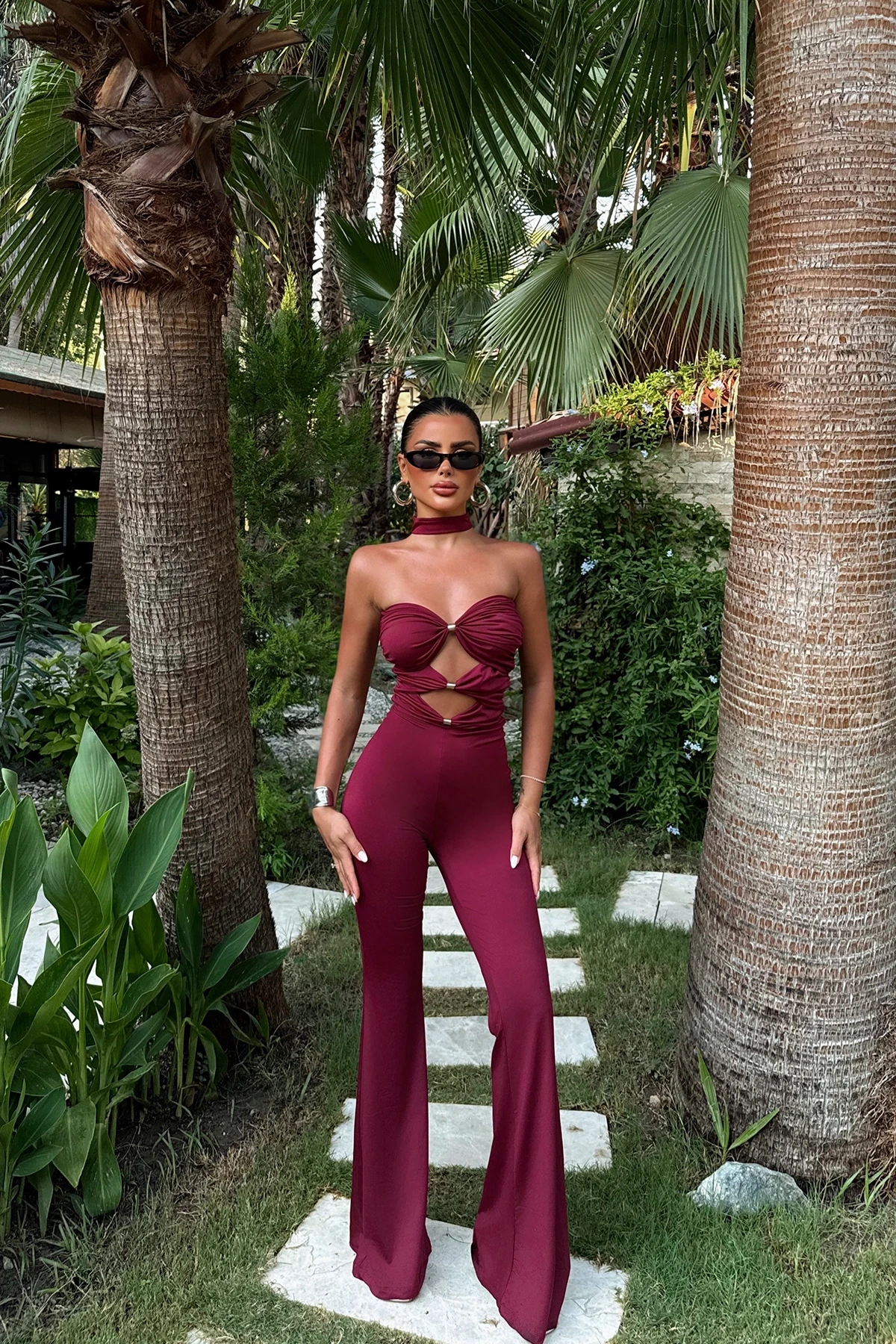 Picture of Cherry Maroon Window Detail Jumpsuit