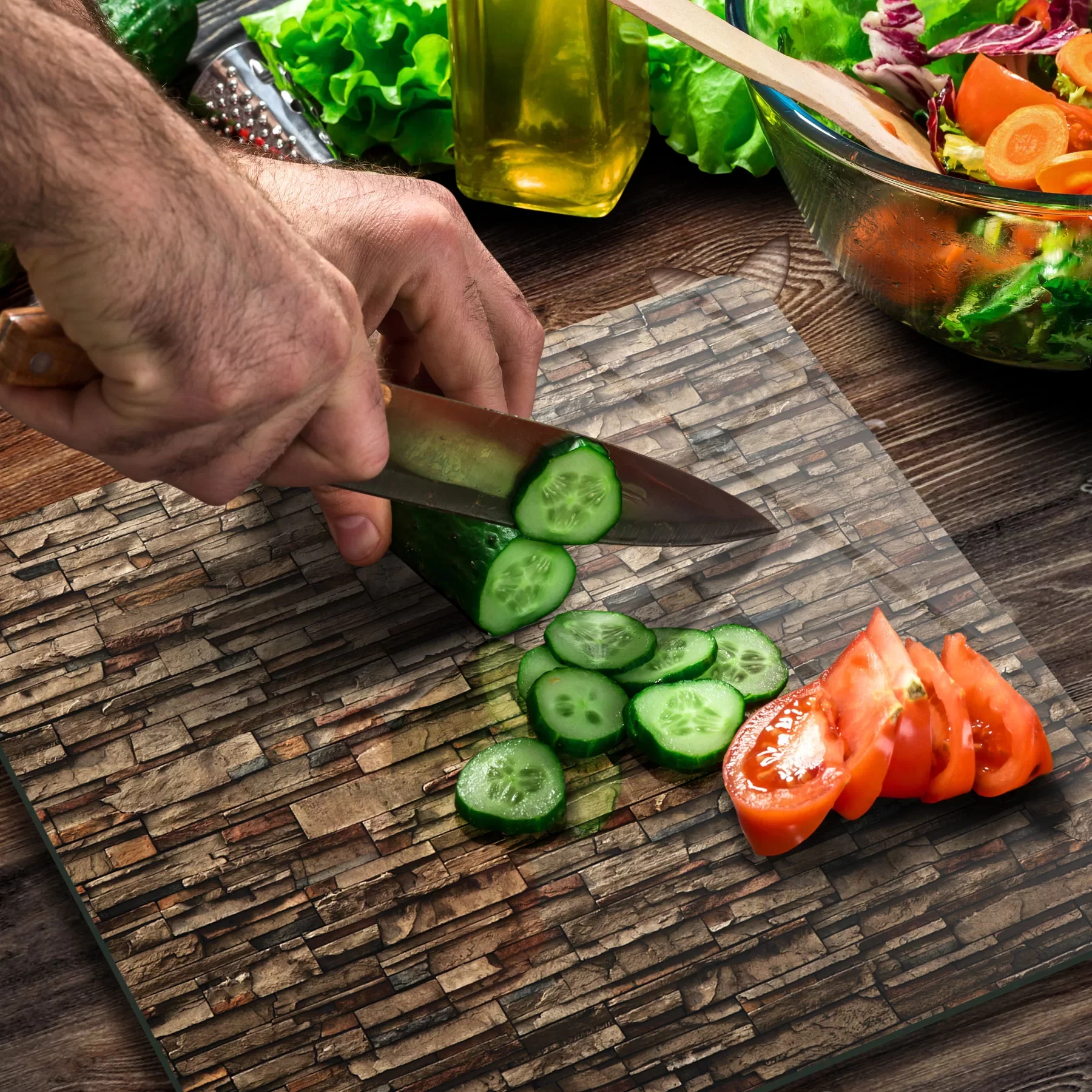 Picture of Decovetro Cam Kesme Tahtası ve Sunumluk Kare Dekoratif Taş desenli 30x30 Cm