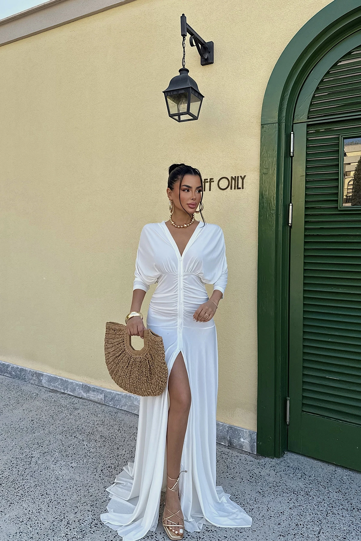 Picture of White Eliah Long Buttoned Dress