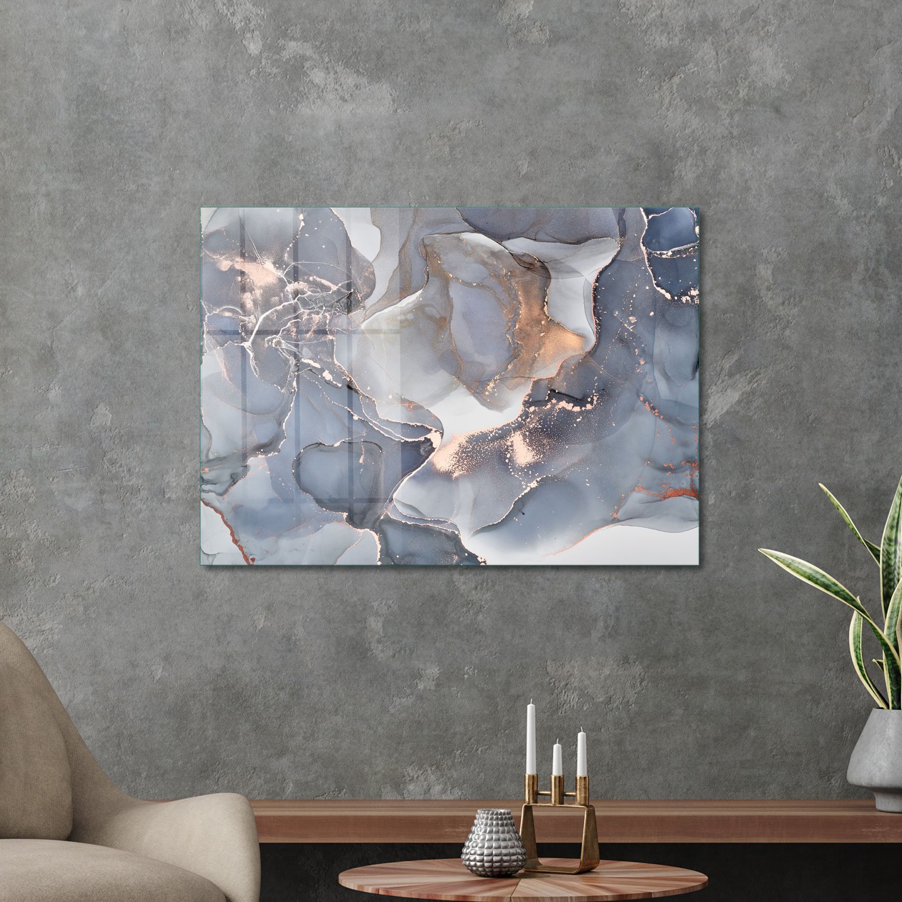 Picture of Decovetro Cam Tablo Gri Mermer Desenli 70x100 cm