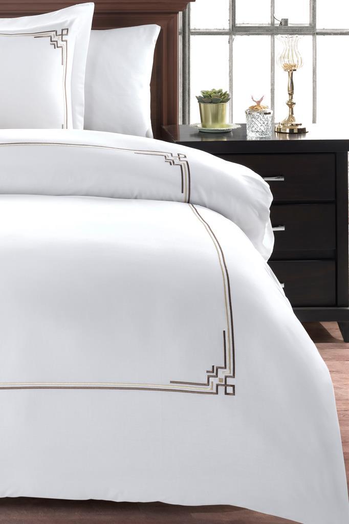 Picture of Line Pano Nakışlı %100 Pamuk Saten Çift Kişilik Nevresim Takımı Kahverengi