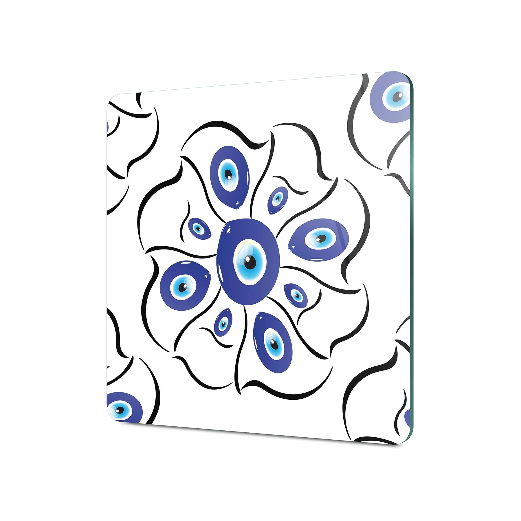 Picture of Decovetro Cam Kesme Tahtası ve Sunumluk Kare Nazar Çiçekleri Desenli 30x30 Cm