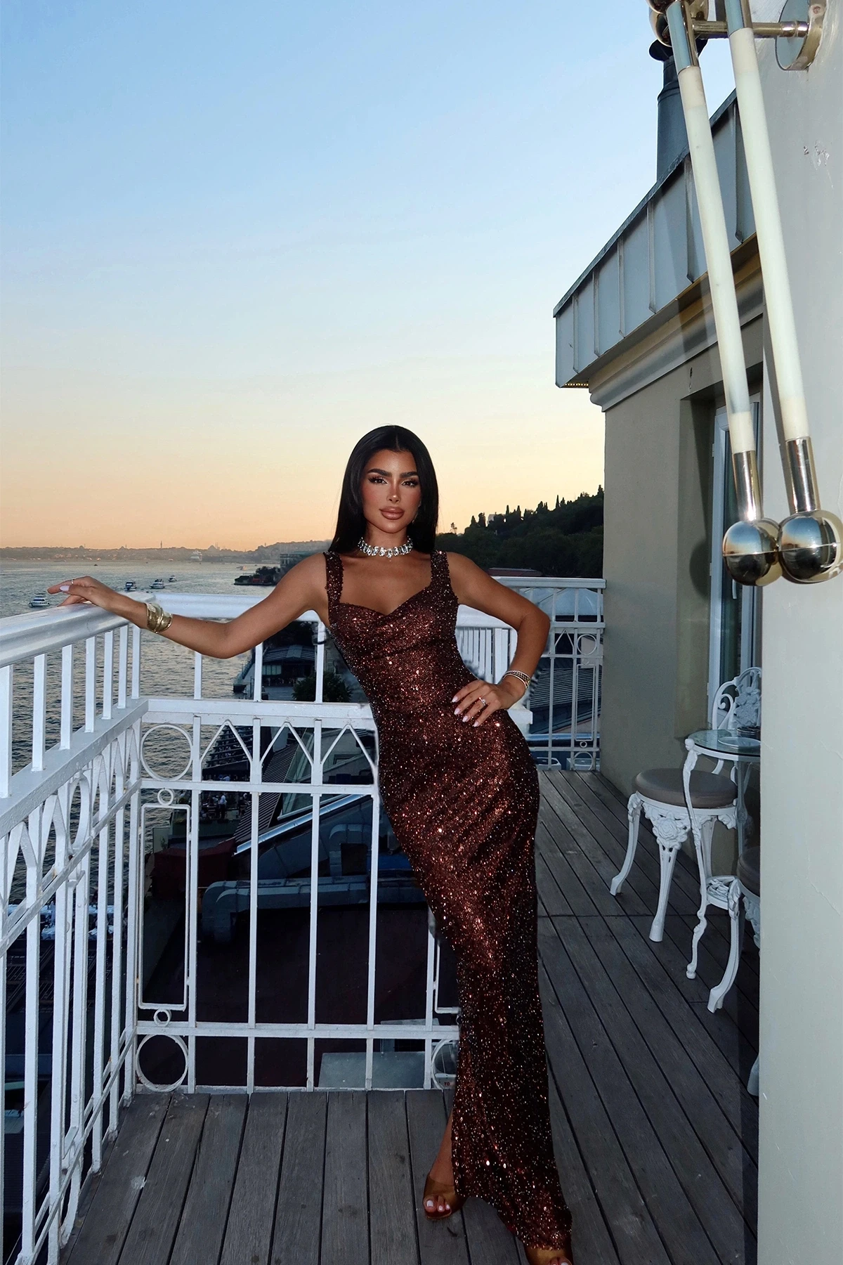 Picture of Brown Sequined Strap Dress