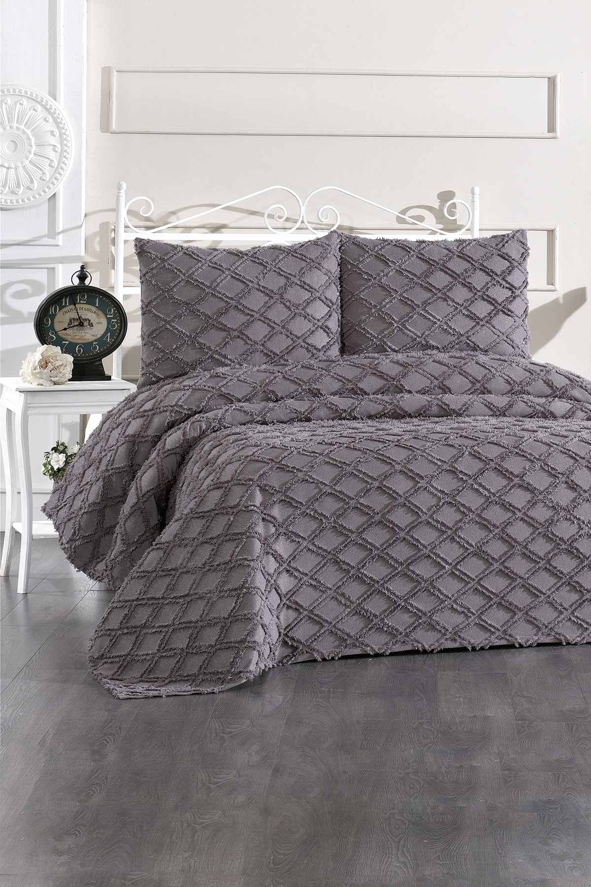 Picture of Çeyiz Diyarı Vesya 3 Parça Çift Kişilik Pike Takımı Antrasit