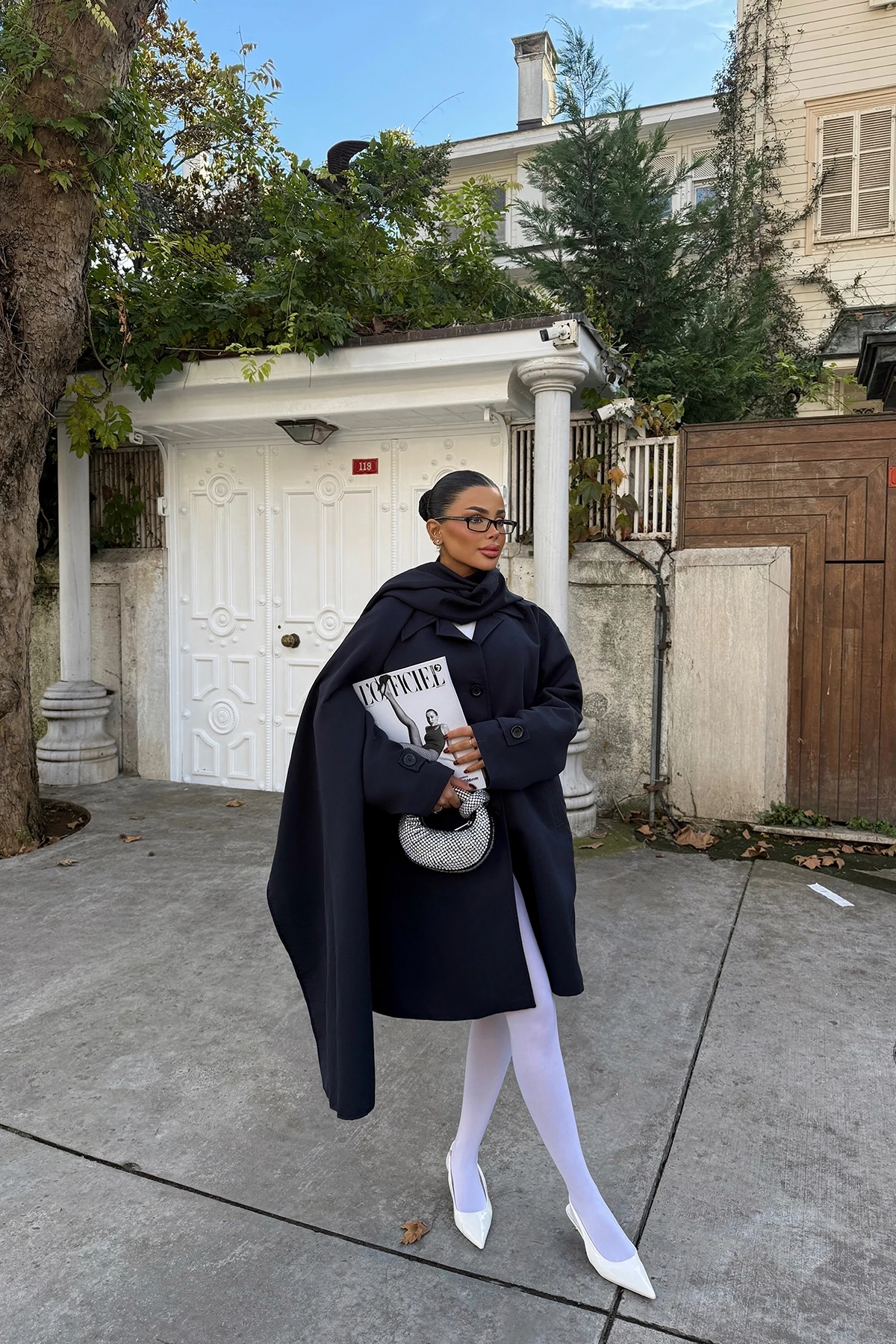 Picture of Navy Blue Acler Ruffle Collar Trench Coat