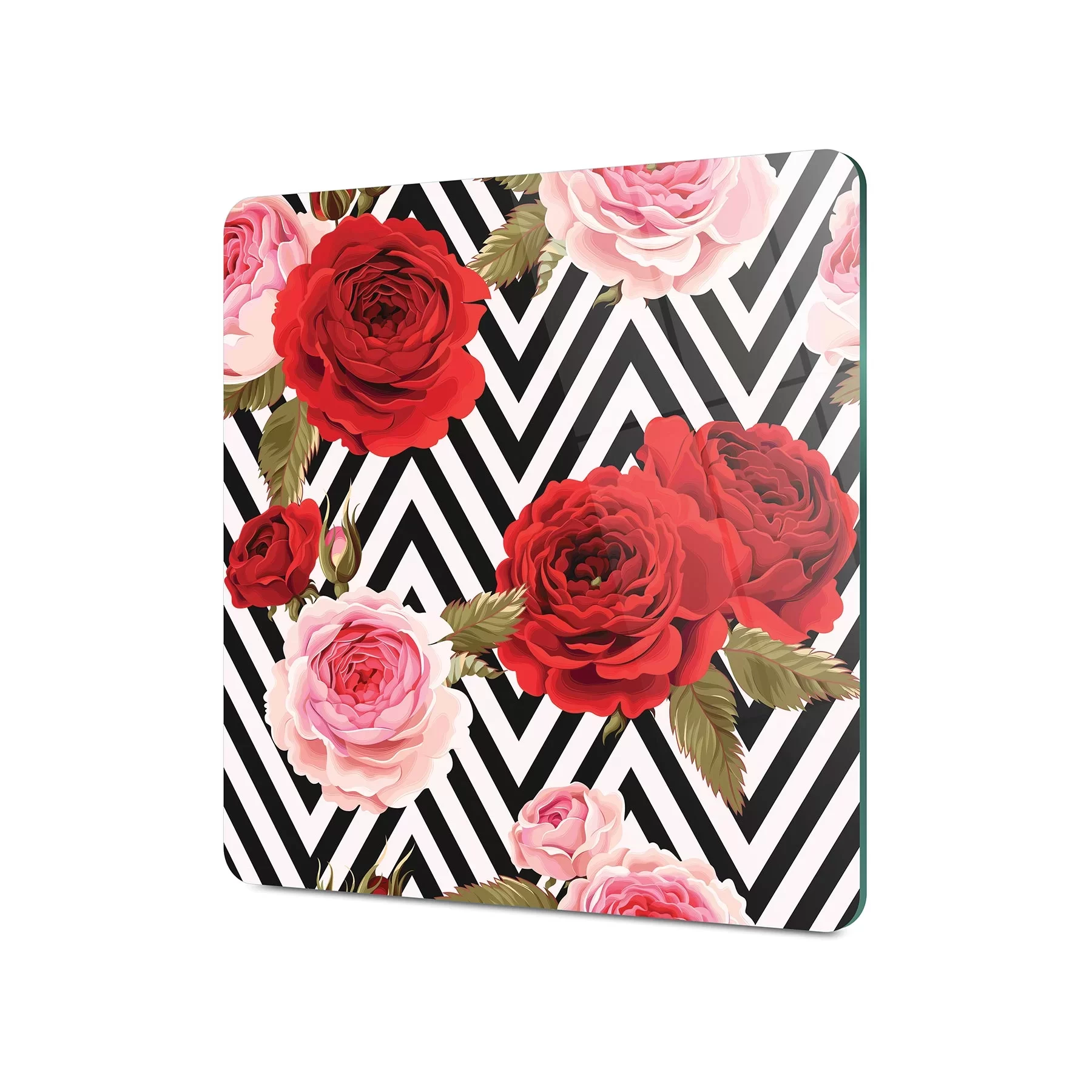 Picture of Decovetro Cam Kesme Tahtası ve Sunumluk Kare Karma Gül Desenli 30x30 Cm