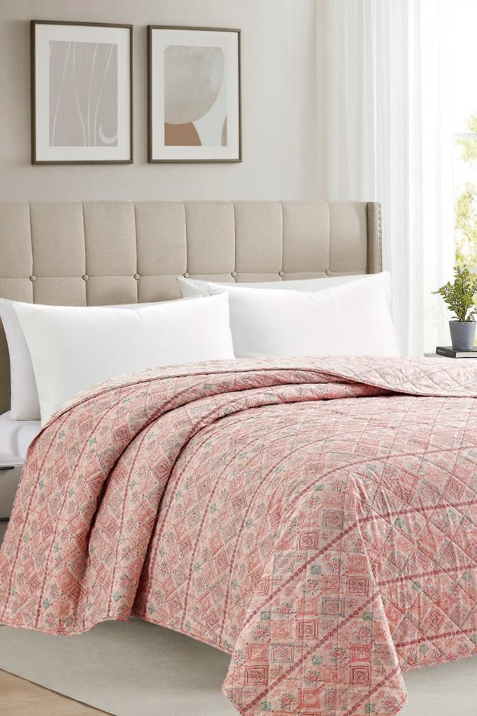 Picture of Sakura Elyaf Dolgulu Çift Taraflı Tek Kişilik 160x220 cm Kırlentsiz Tek Pike Gül Kurusu