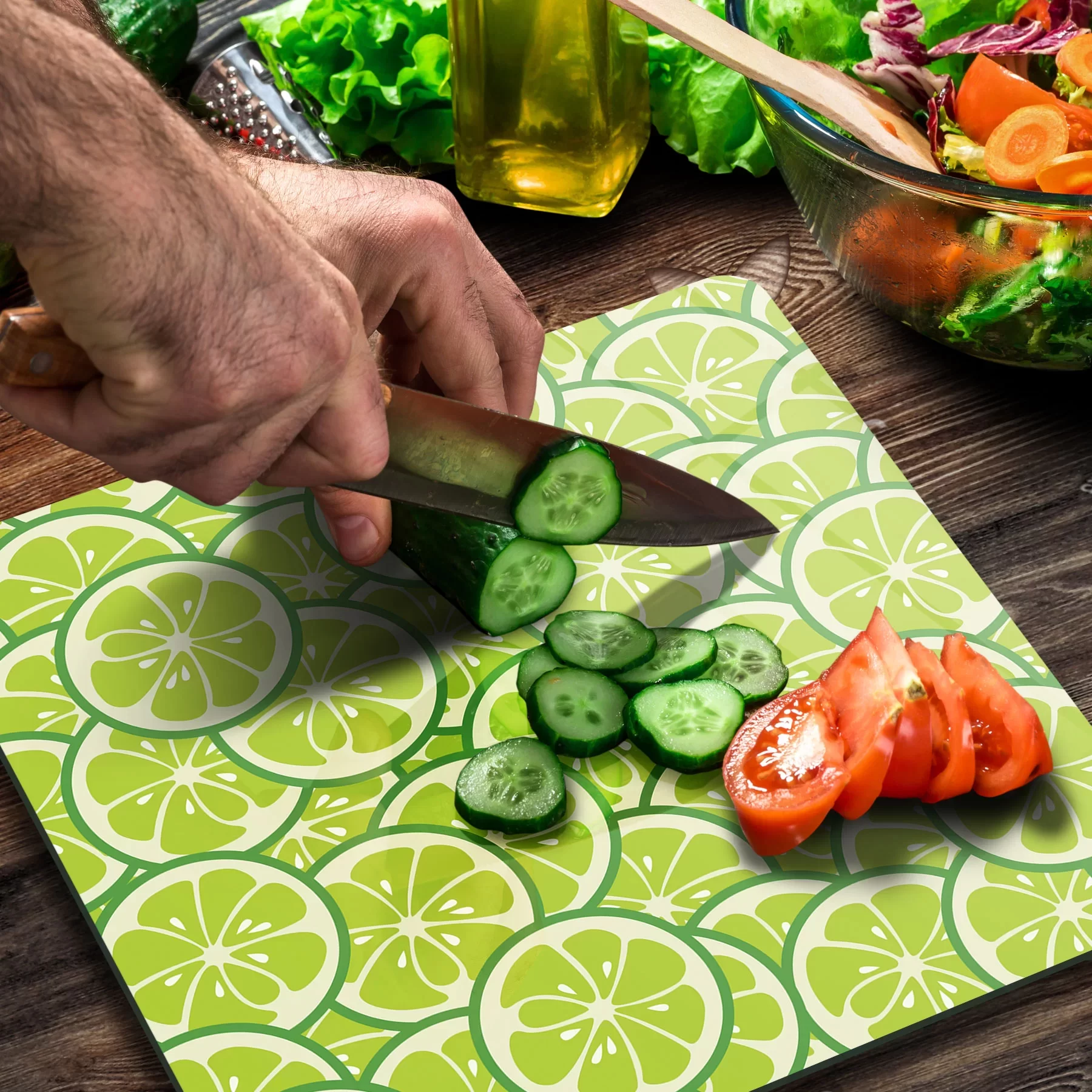 Picture of Decovetro Cam Kesme Tahtası ve Sunumluk Kare Misket Limon Desenli 30x30 Cm