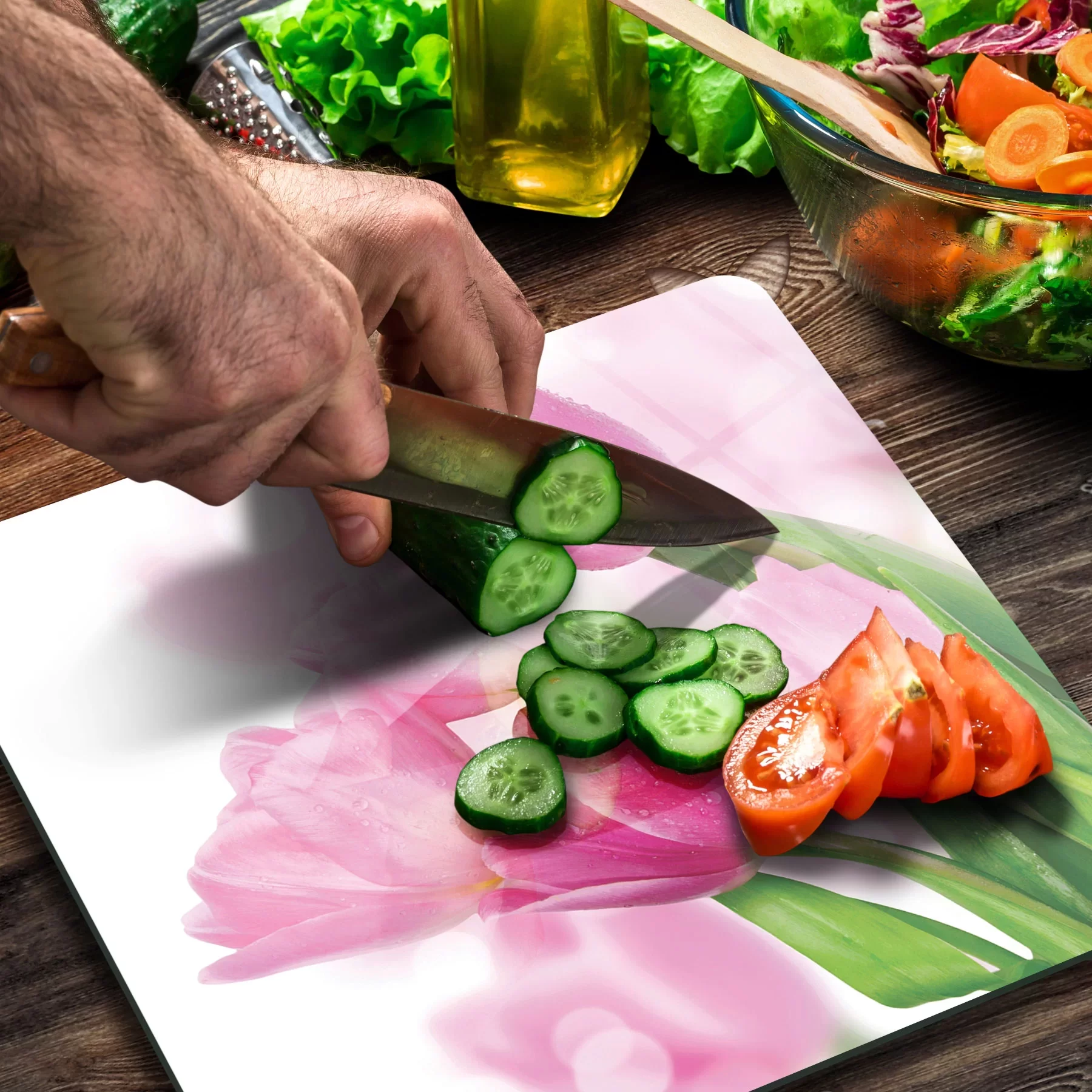 Picture of Decovetro Cam Kesme Tahtası ve Sunumluk Kare Lale Desenli 30x30 Cm