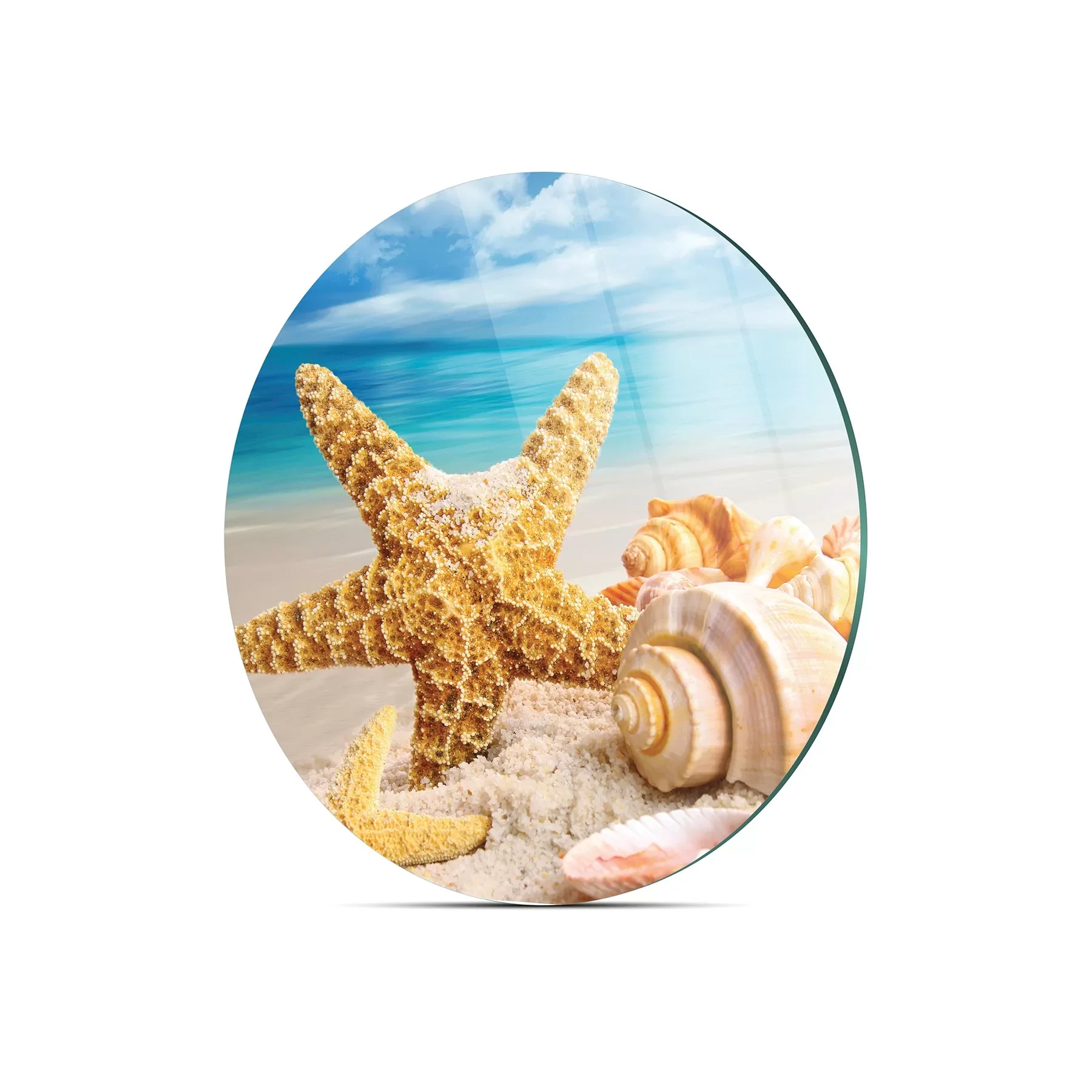 Picture of Decovetro Cam Kesme Tahtası ve Sunumluk Yuvarlak Deniz Yıldızı Desenli 30x30 Cm