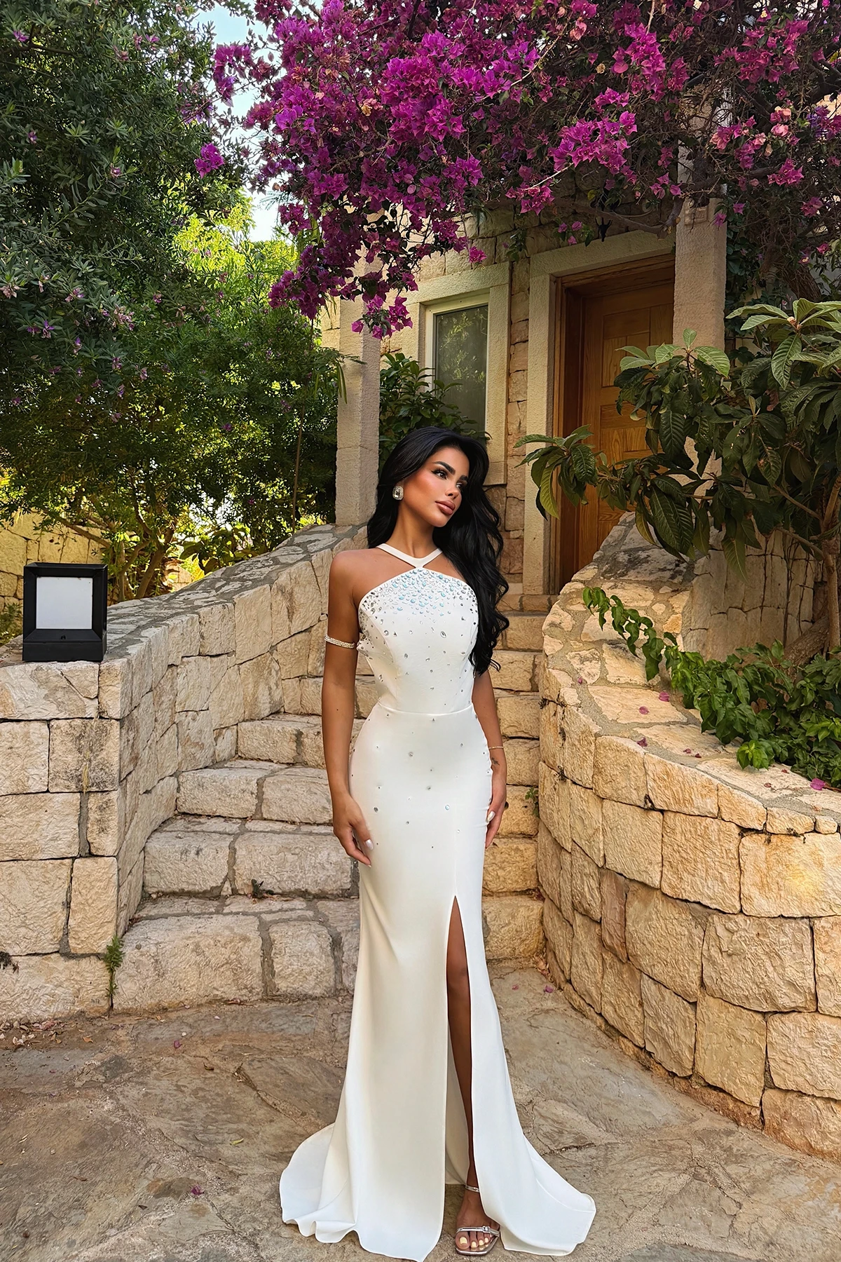 Picture of Long Evening Dress with White Stone Detail
