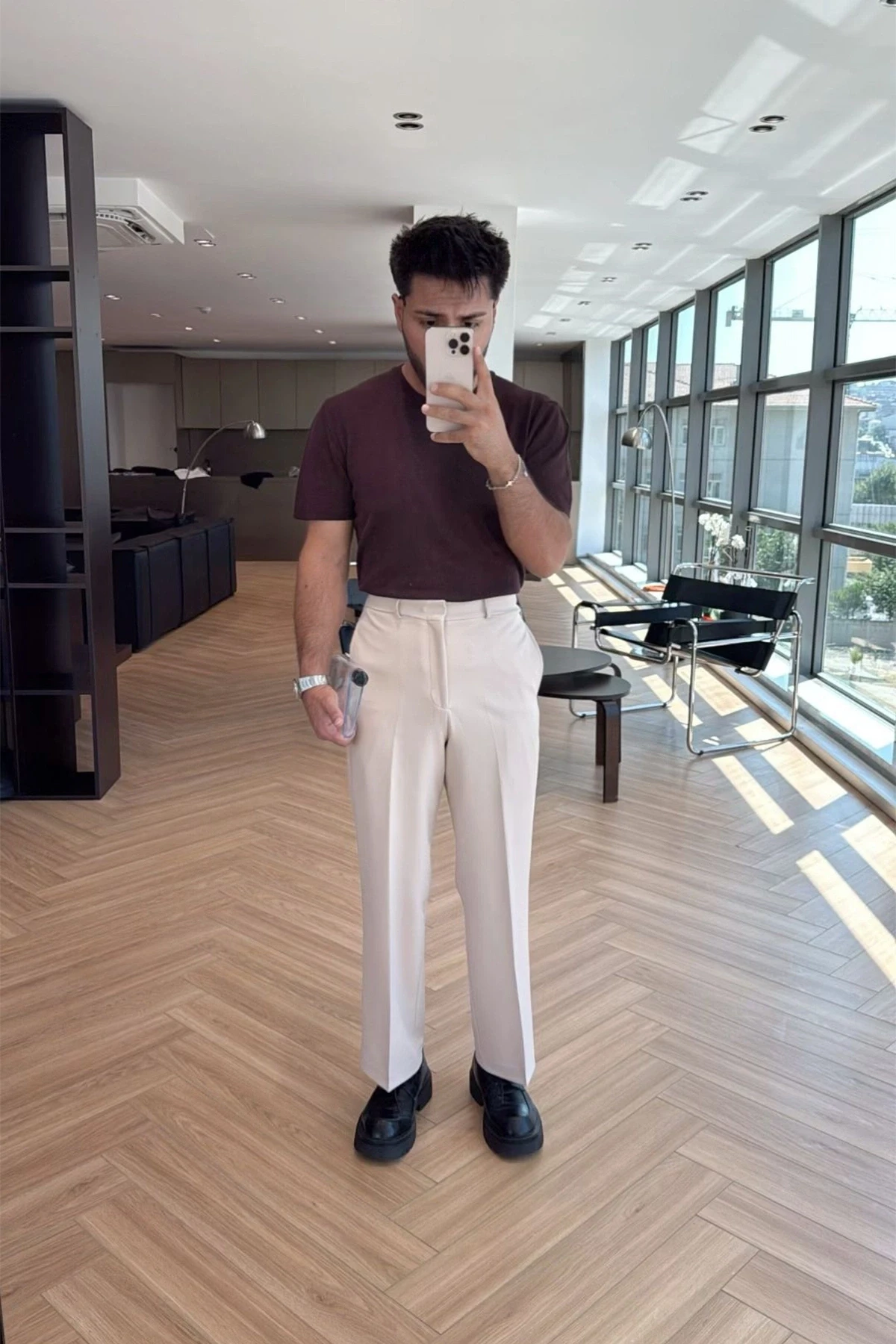 Picture of Cream Palazzo High-Waisted Trousers