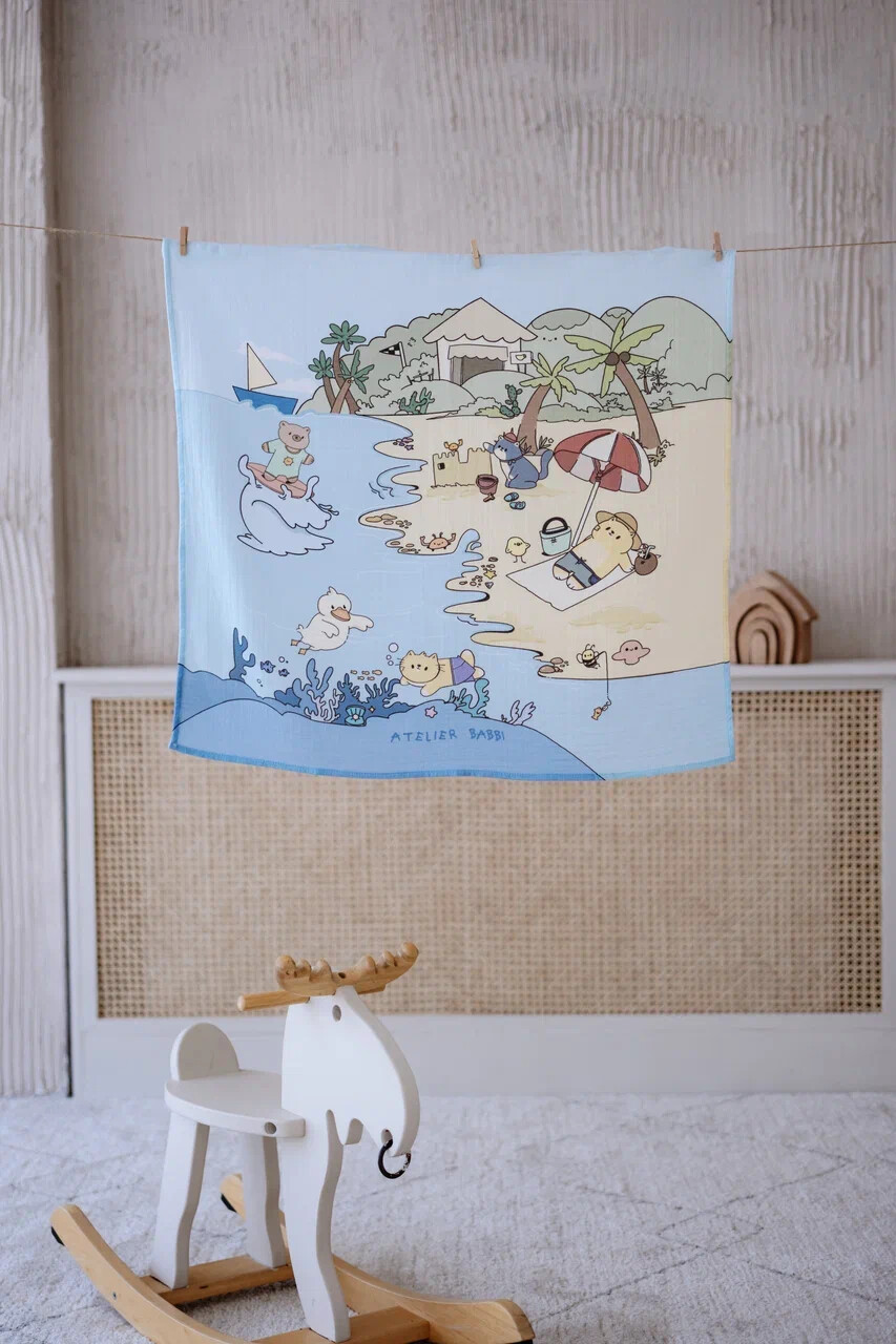 Picture of Çift Katlı Müslin Bebek Örtüsü - Sahil / Erkek