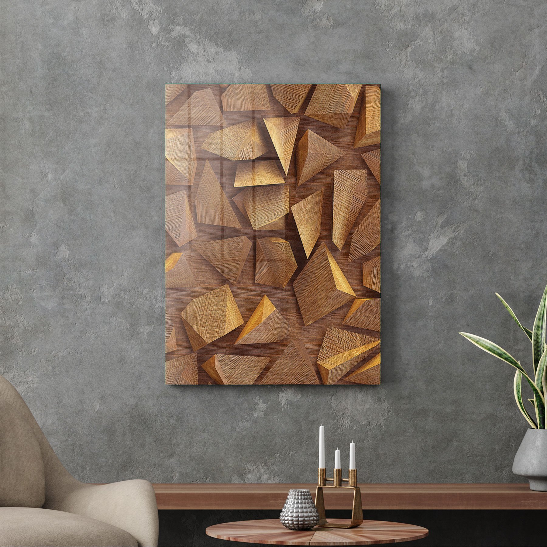 Picture of Decovetro Cam Tablo Geometrik Ahşap Desenli 30x40 cm