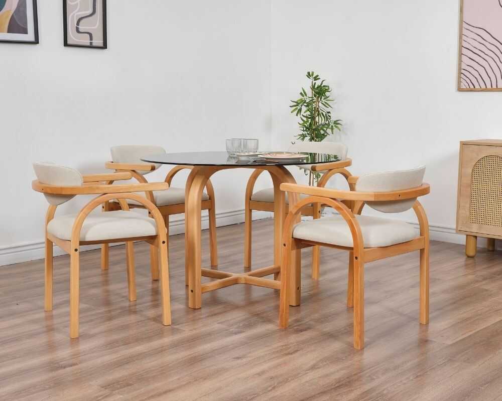 Picture of Coco Maison 4 sandalye Füme Cam Yuvarlak Masa Takımı 105 Ø