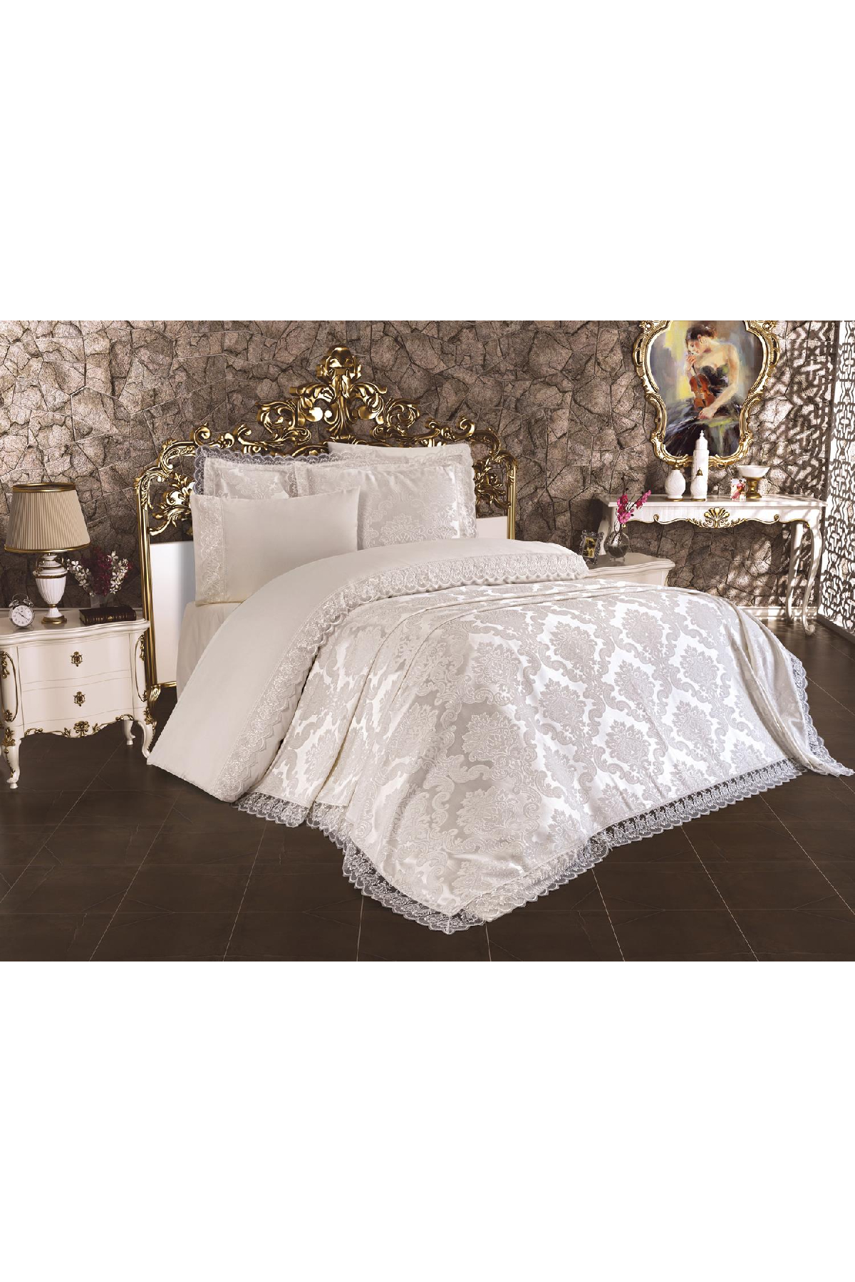 Picture of Fransız Dantelli Lalezar Gelin Seti 7 Parça Krem