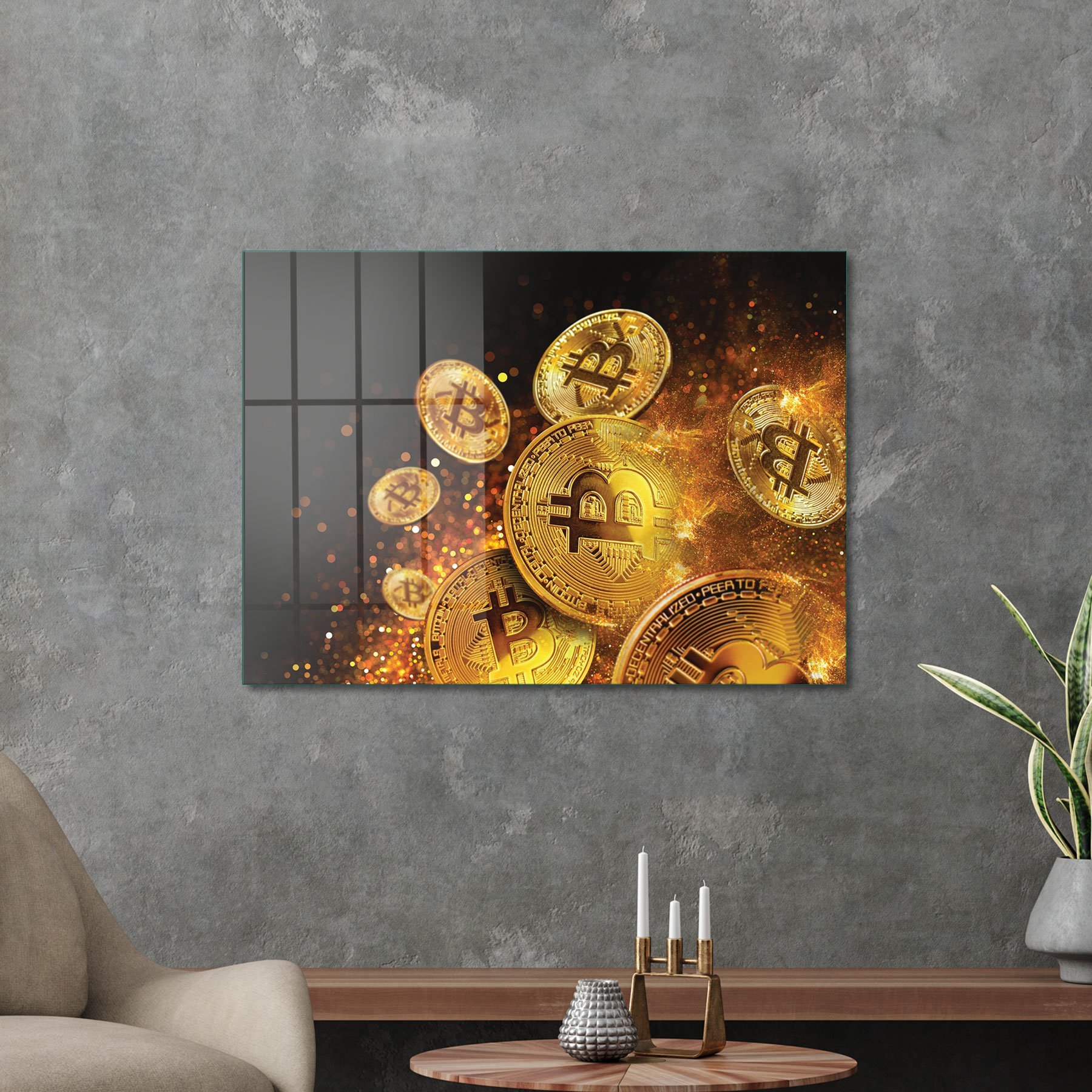 Picture of Decovetro Cam Tablo Bitcoin Gold Desenli 30x40 cm