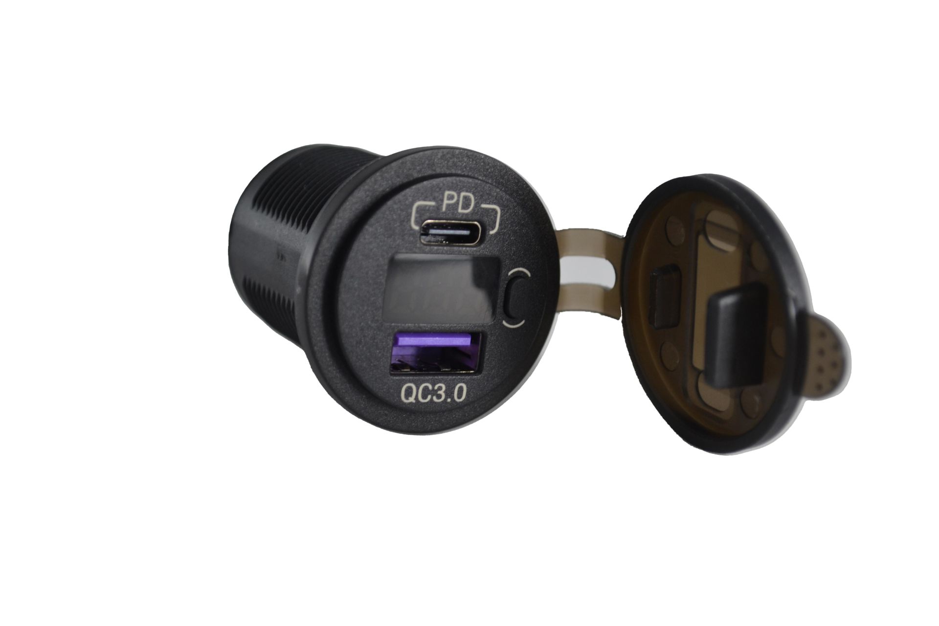 Picture of 12V 24V DC USB QC3.0 Type-C PD Şarj Port Voltmetreli Anahtarlı Yuvarlak MT-UP05