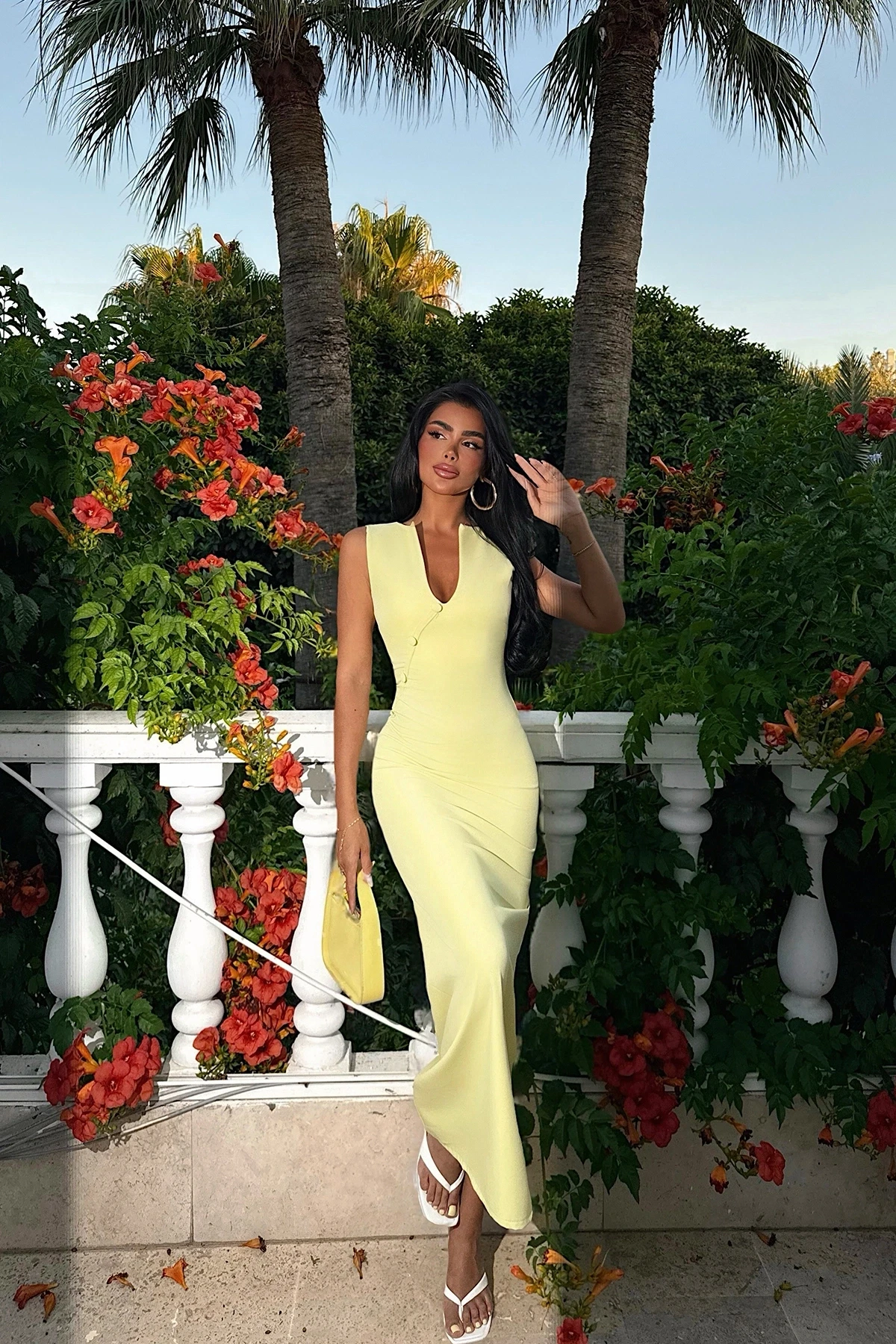 Picture of Yellow Button Midi Dress