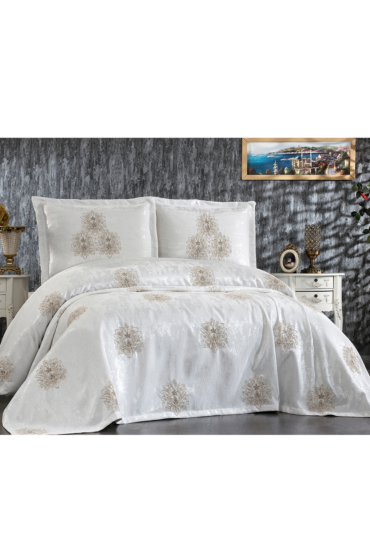 Picture of Always Fransız Güpürlü Çeyizlik Pike Takımı 4 Parça Krem