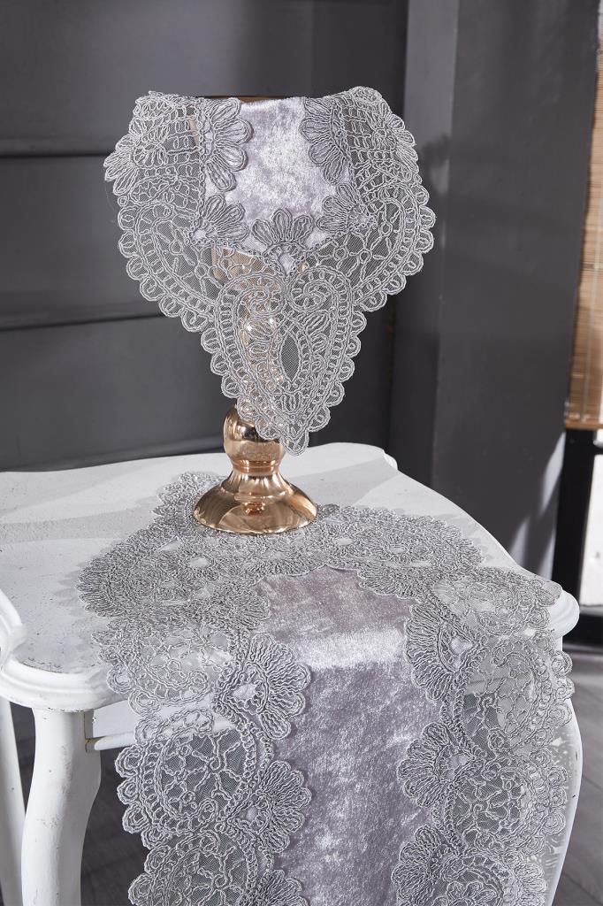 Picture of Fransız Güpürlü Kadife Luna Salon Takımı 5 Parça Gri