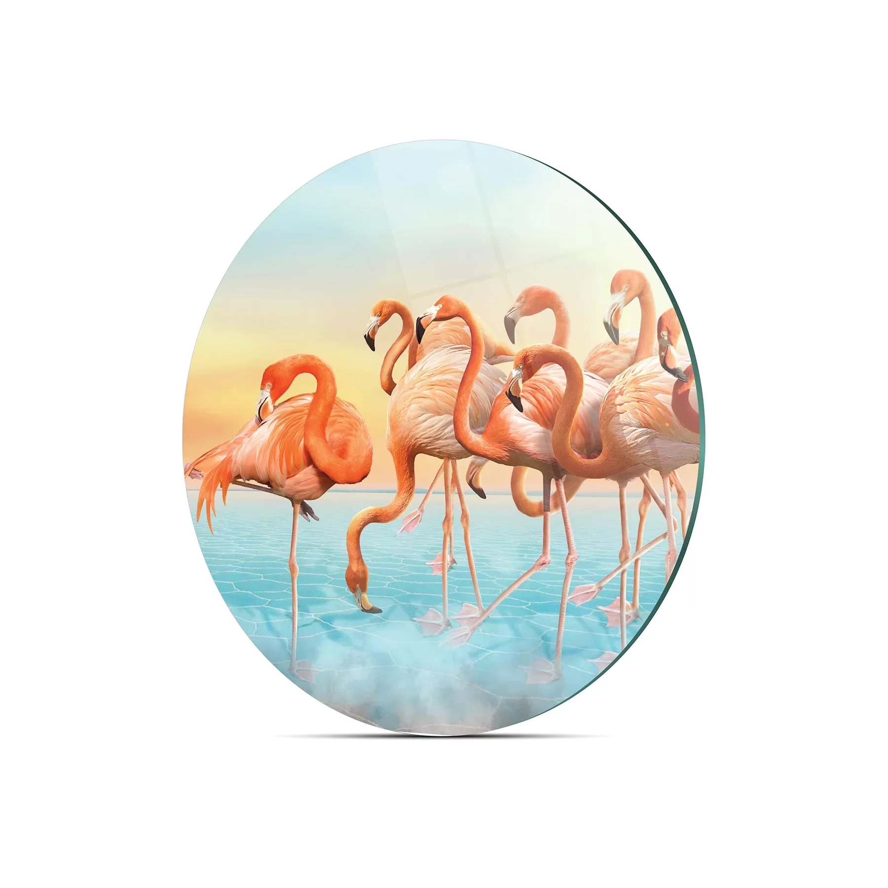 Picture of Decovetro Cam Kesme Tahtası ve Sunumluk Yuvarlak Flamingo Desenli 30x30 Cm