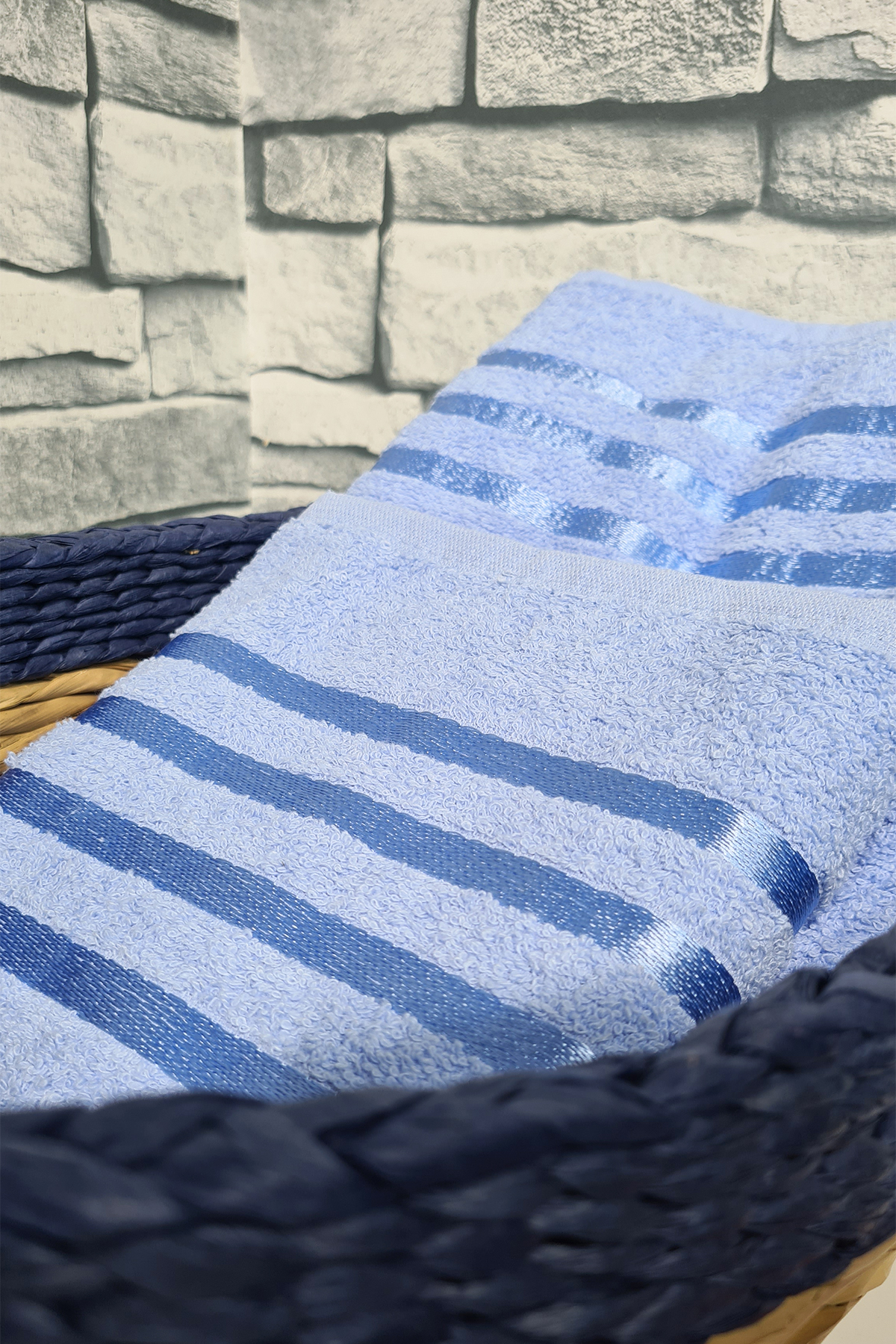 Picture of Plain %100 Pamuklu Jakarlı 2 Li Havlu Seti Mavi