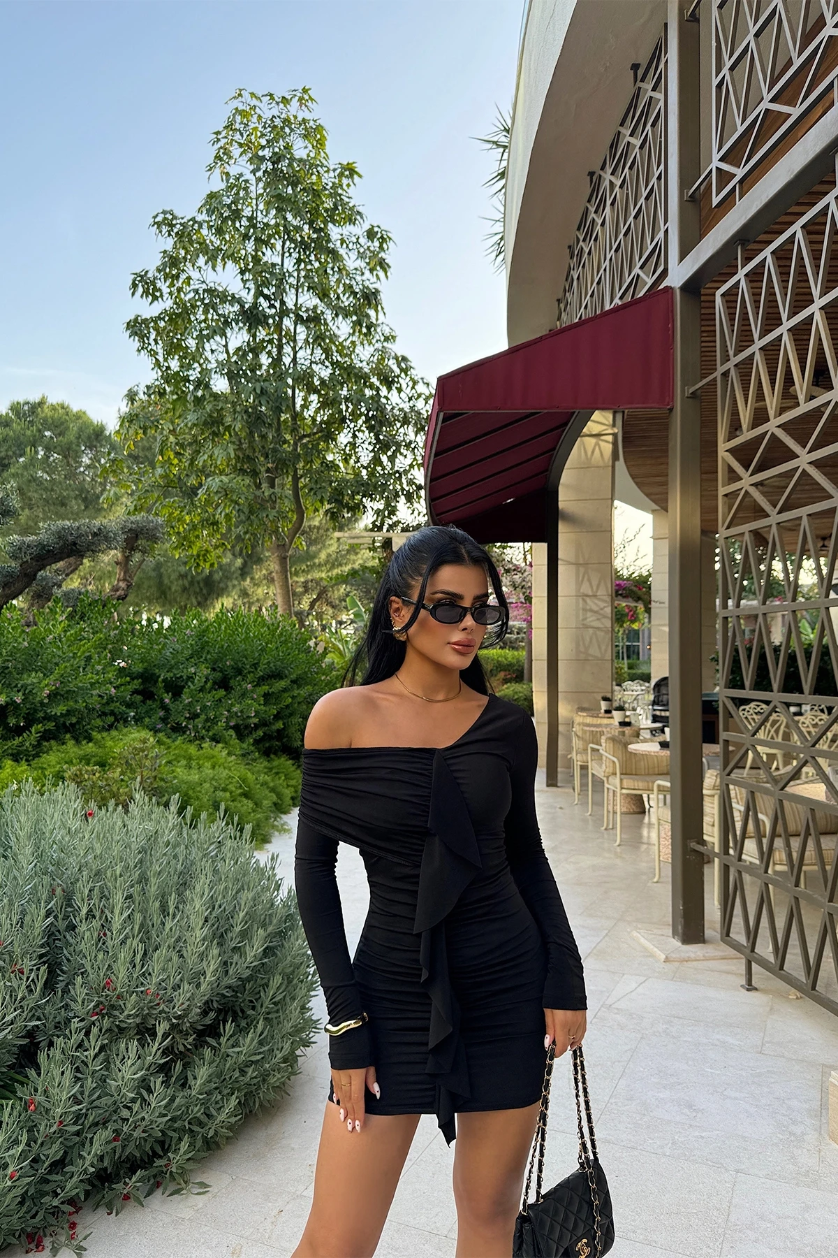 Picture of Black Ruffle Detail Mini Dress