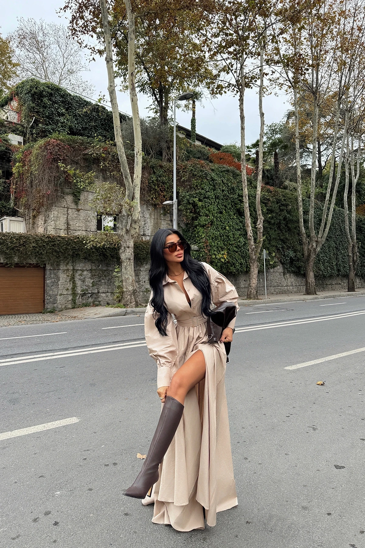 Picture of Beige Belt Detail Long Dress