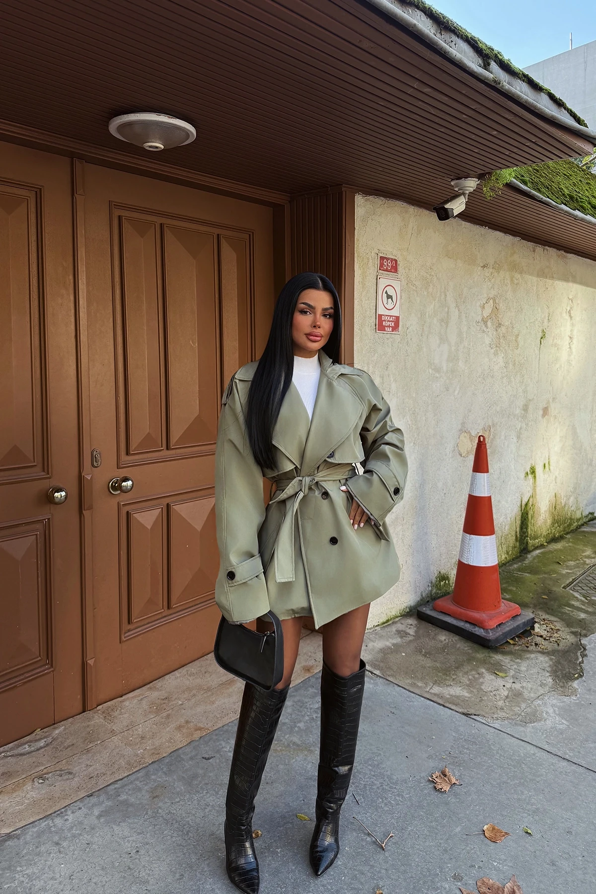 Picture of Khaki Button Detail Trench Coat