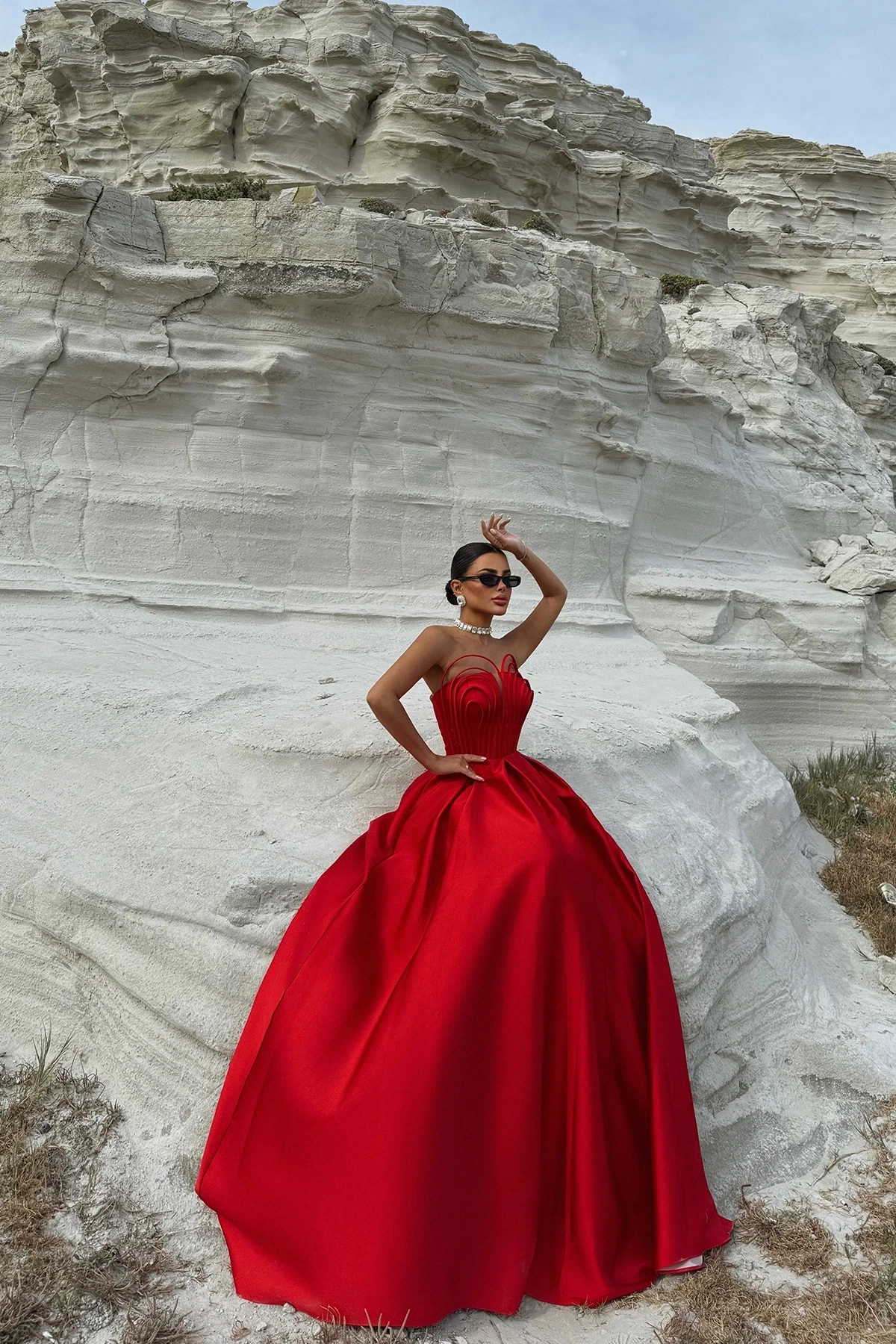 Picture of Red Strapless Long Evening Dress