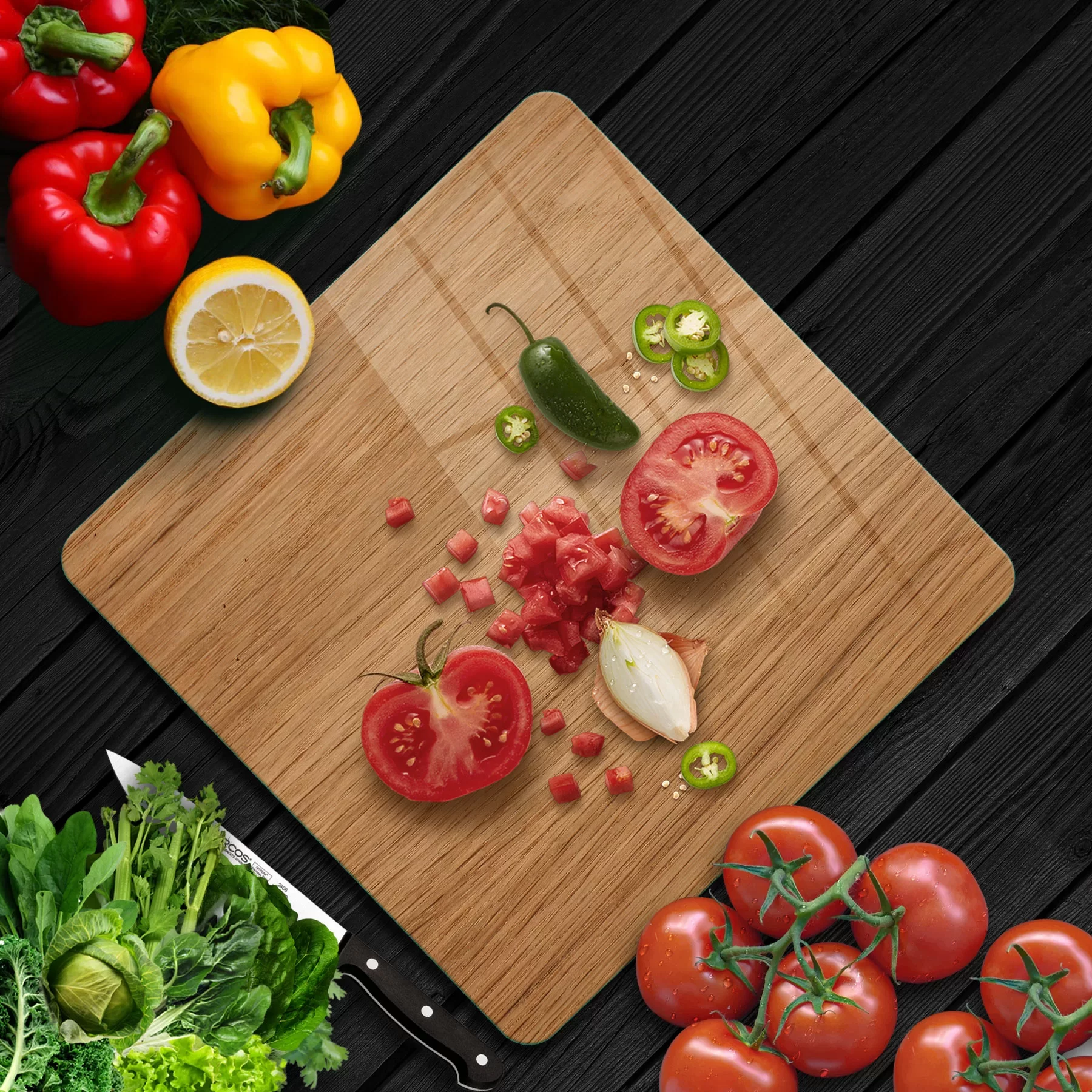 Picture of Decovetro Cam Kesme Tahtası ve Sunumluk Kare Ahşap Meşe Desenli 30x30 Cm