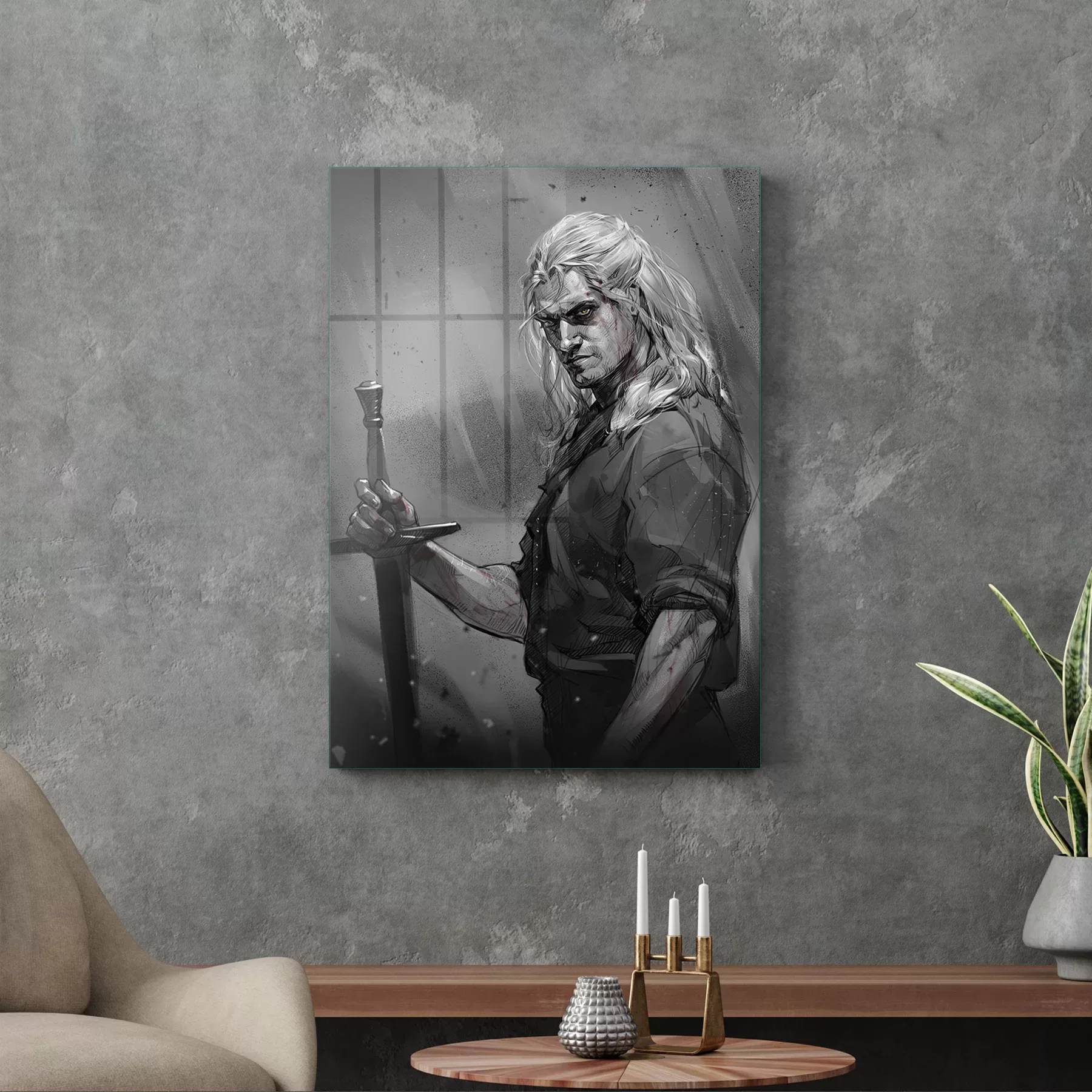 Picture of Decovetro Cam Tablo The Witcher Siyah Beyaz 30x40 cm