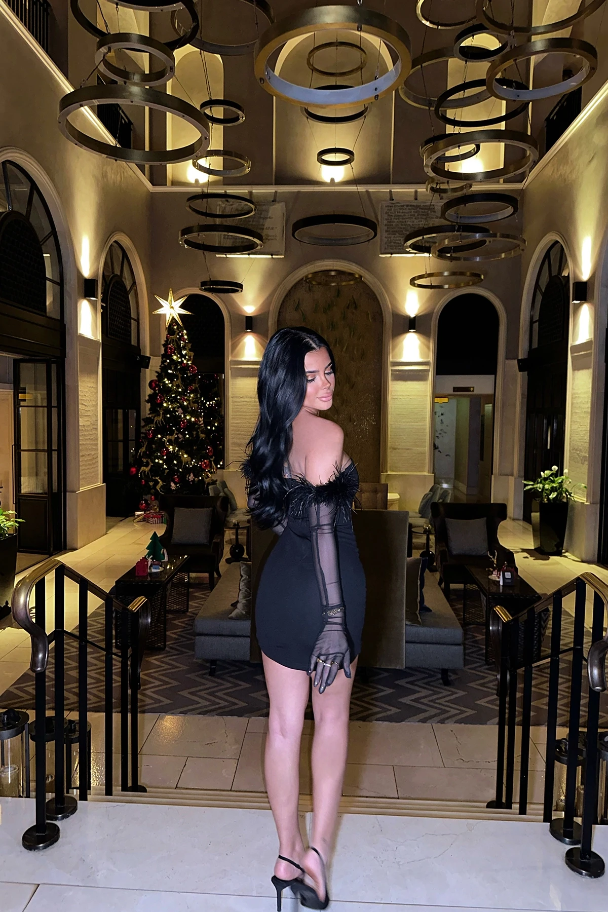 Picture of Black Feathered Glove Dress