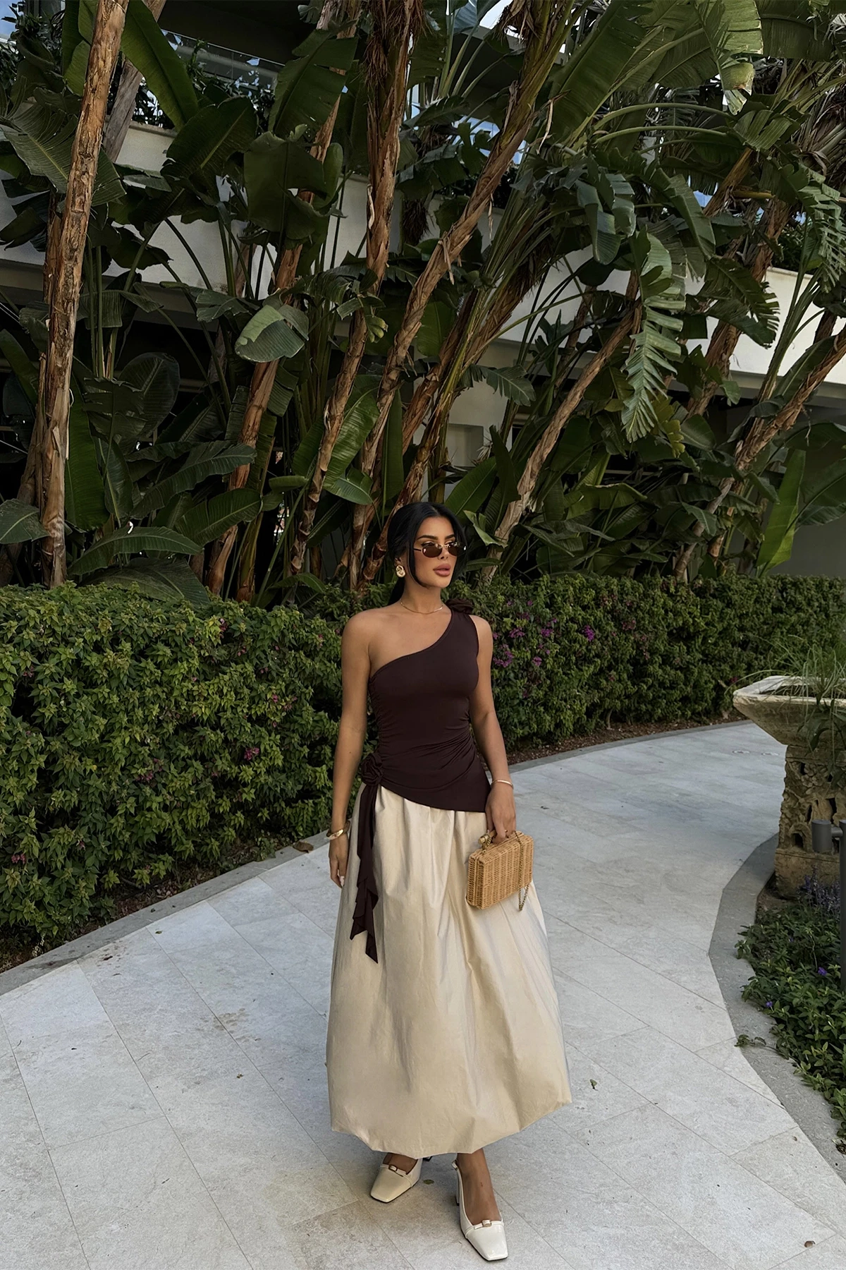 Picture of Brown Rose Detail Gathered Blouse