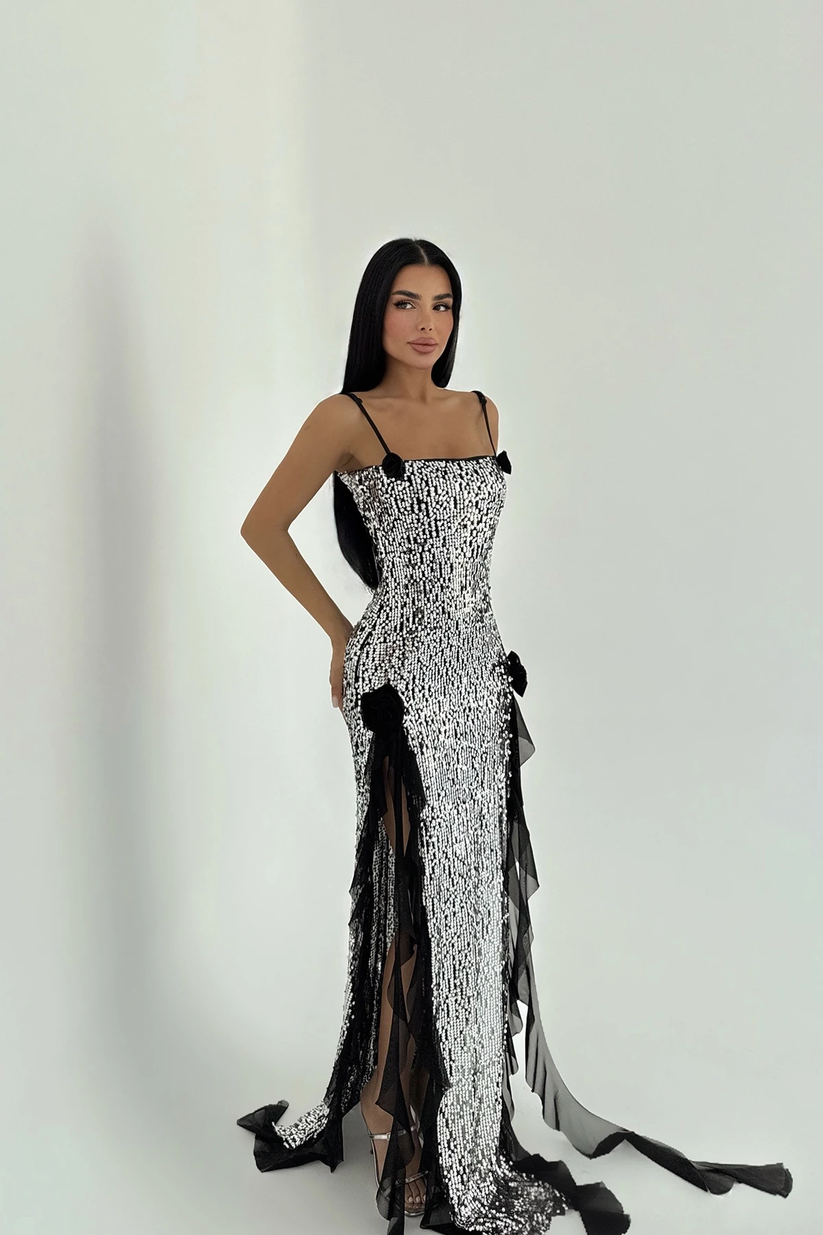 Picture of Black Paxton Sequined Long Slit Dress