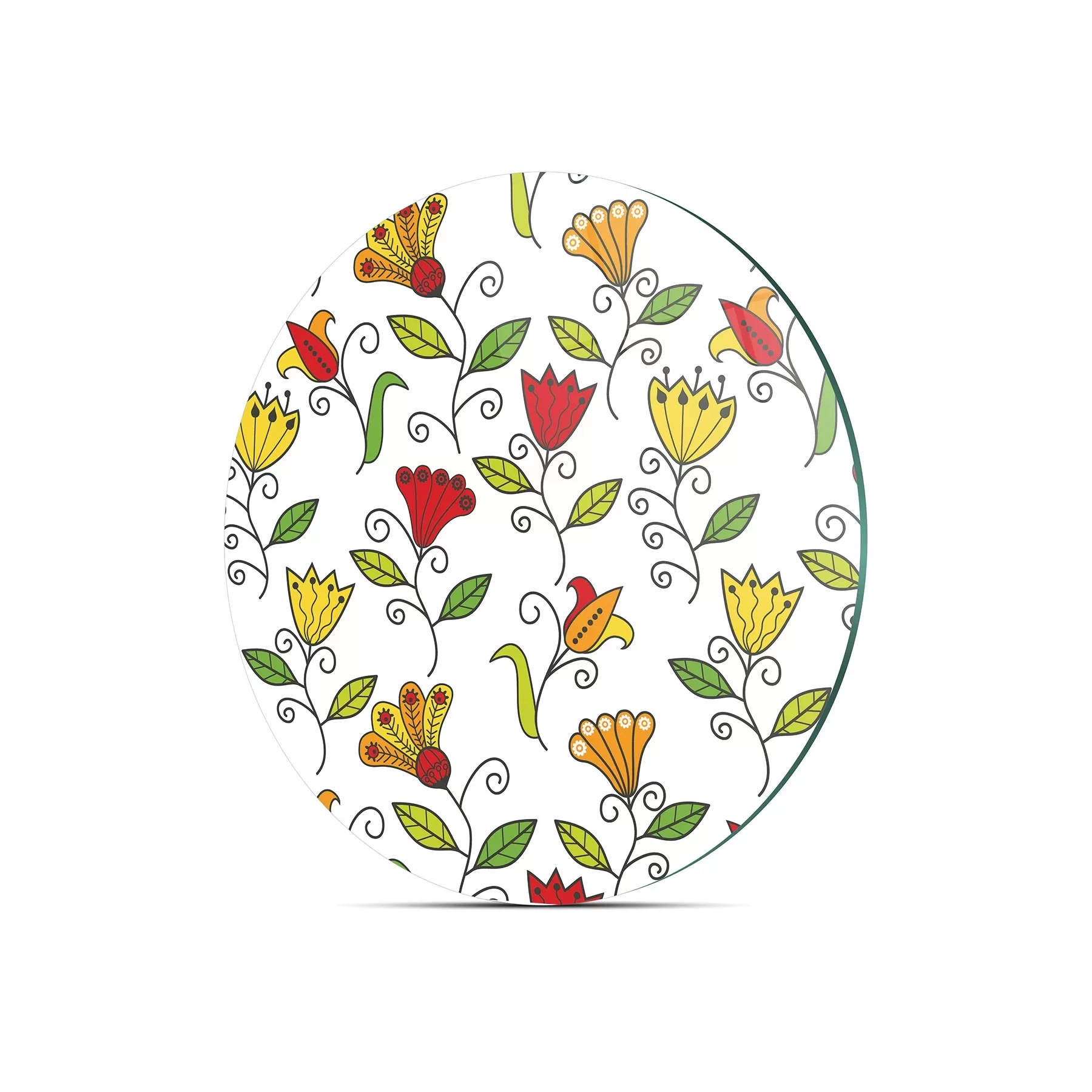 Picture of Decovetro Cam Kesme Tahtası ve Sunumluk Yuvarlak Renkli Çiçekler Desenli 30x30 Cm