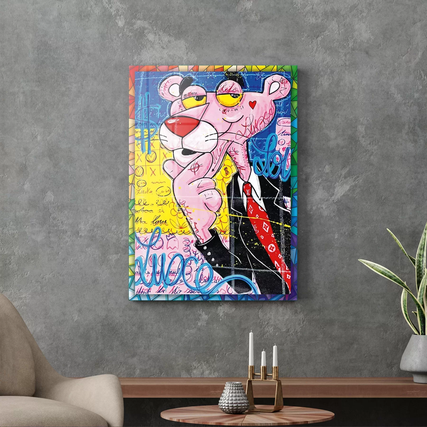 Picture of Decovetro Cam Tablo Pop Art Pembe Panter 30x40 cm