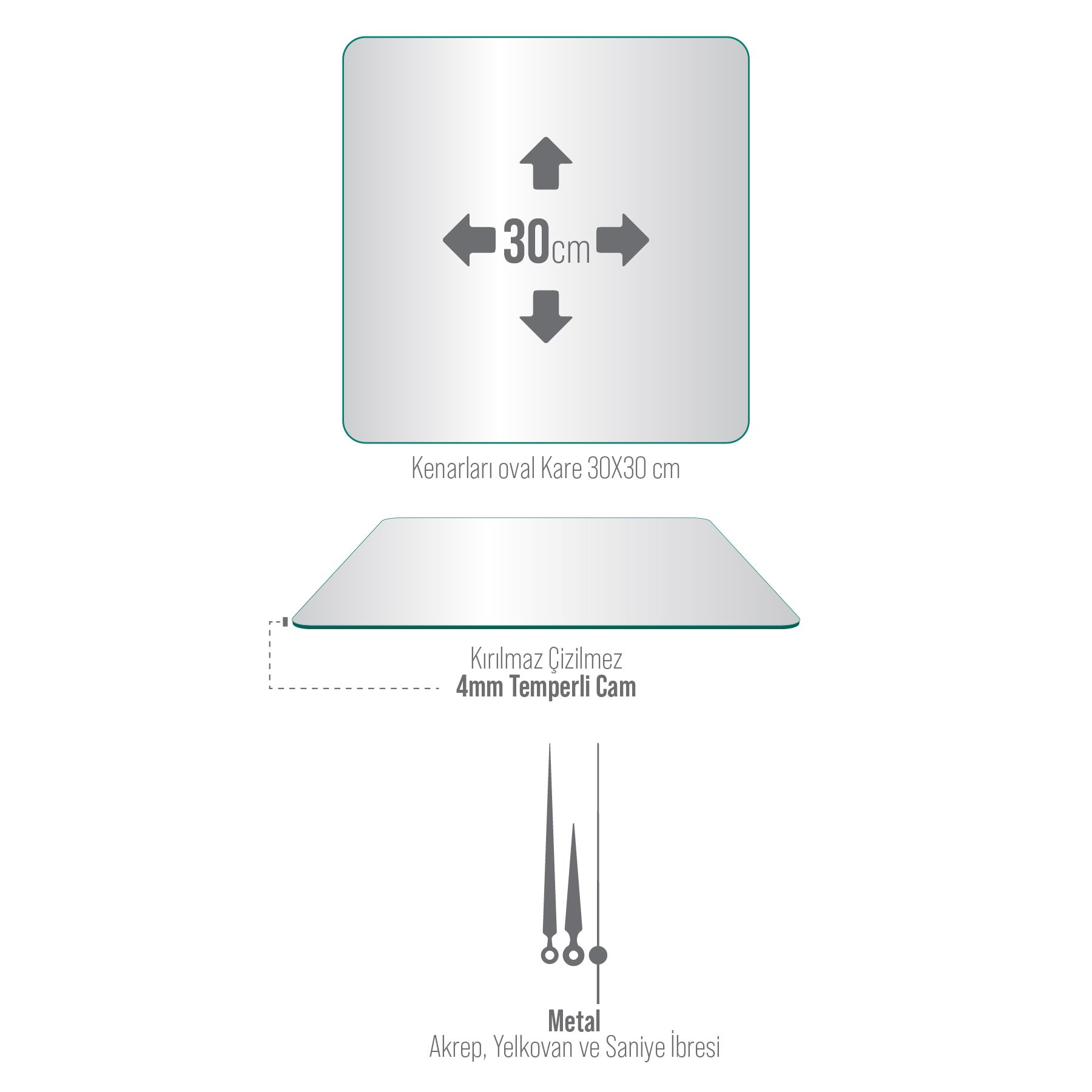 Picture of Decovetro Cam Duvar Saati Kare 1015 30 x 30 Cm