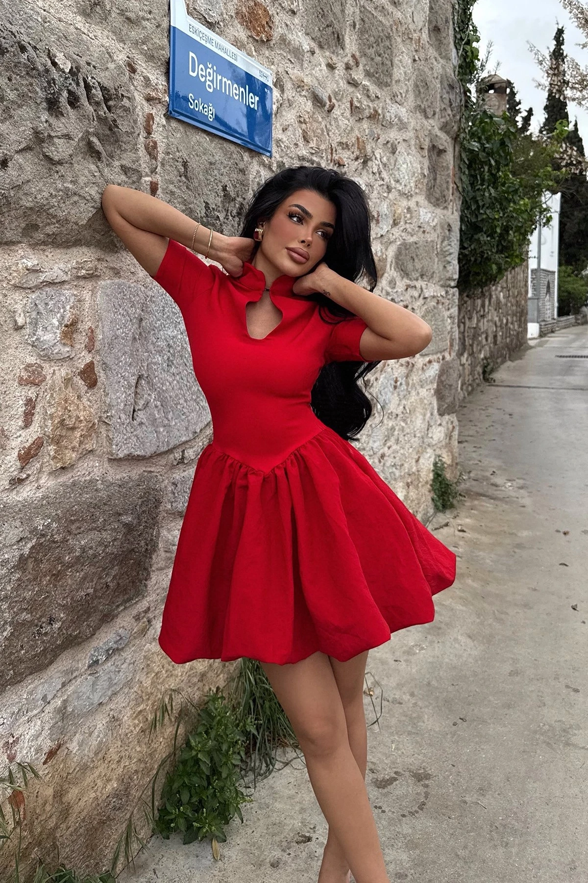 Picture of Red Window Detail Mini Dress