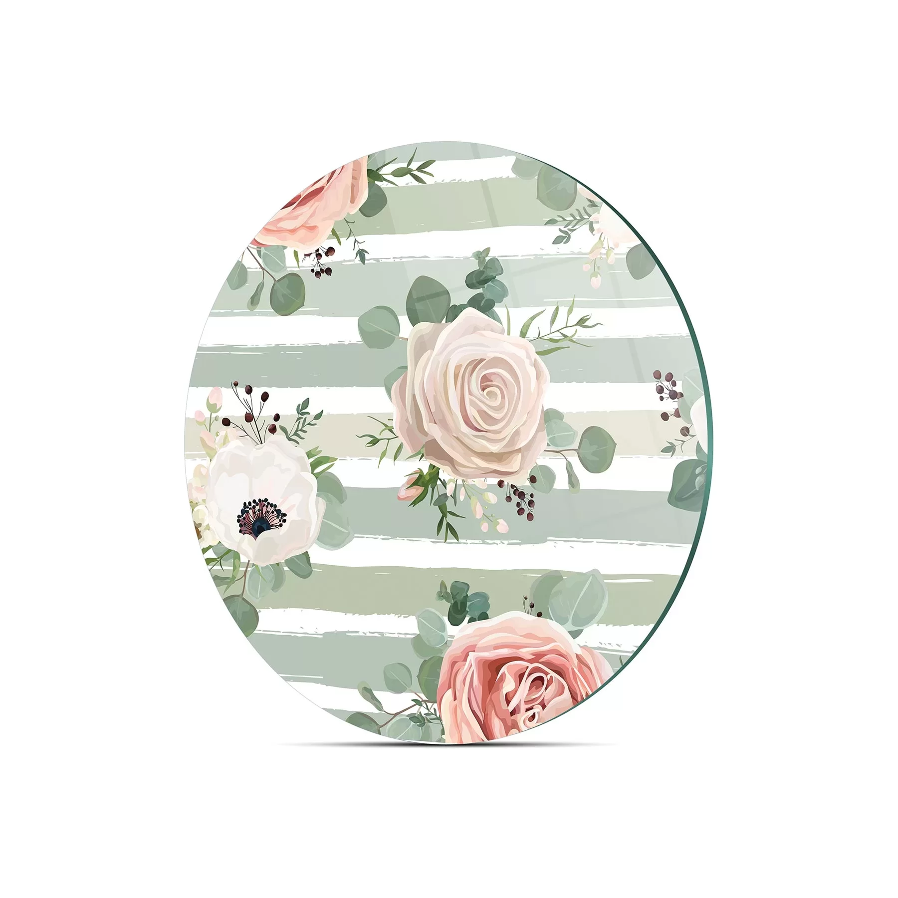 Picture of Decovetro Cam Kesme Tahtası ve Sunumluk Yuvarlak Retro Yeşil Gül Desenli 30x30 Cm