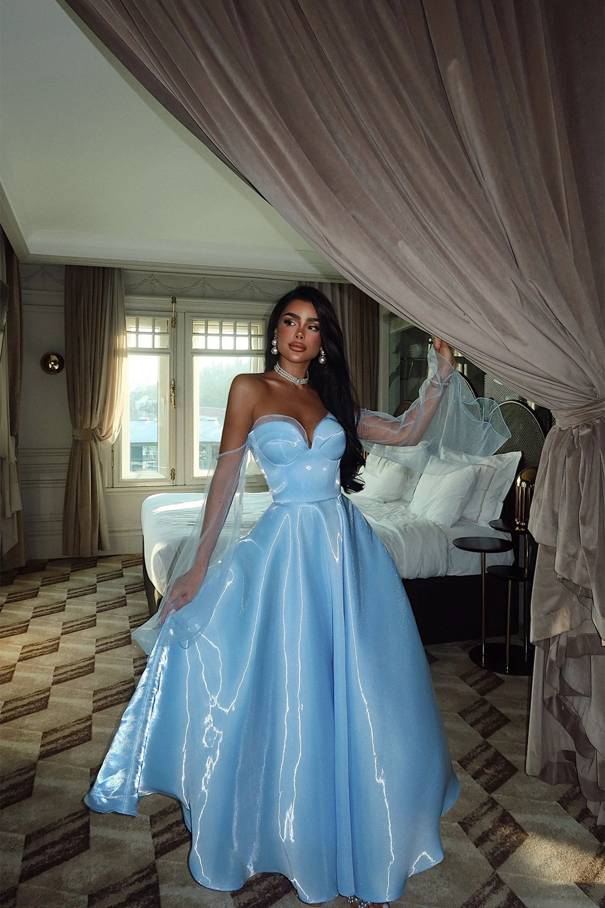 Picture of Blue Tulle Detailed Halter Dress
