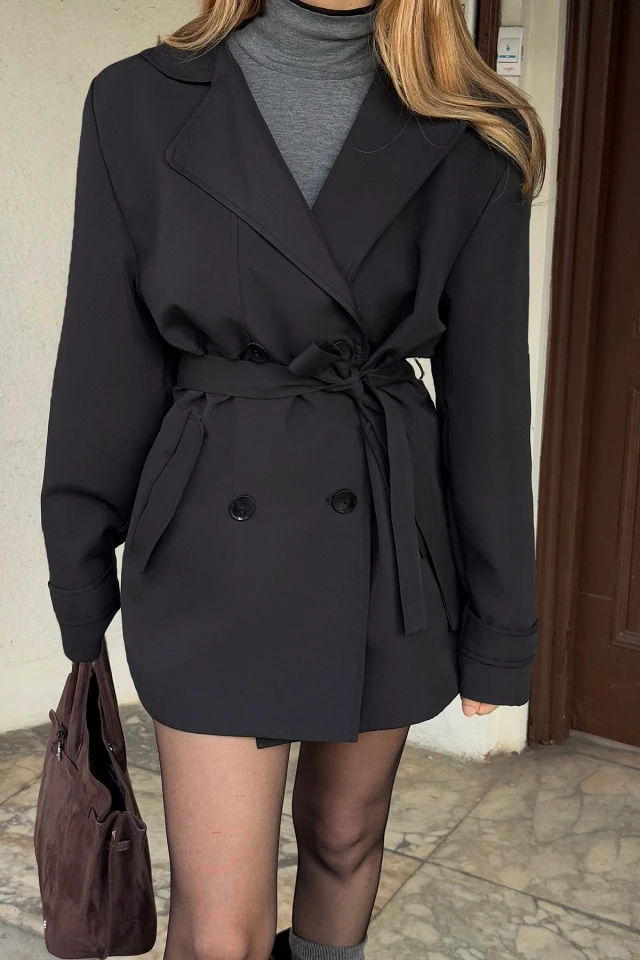 Picture of Black Alessandro Short Trench Coat