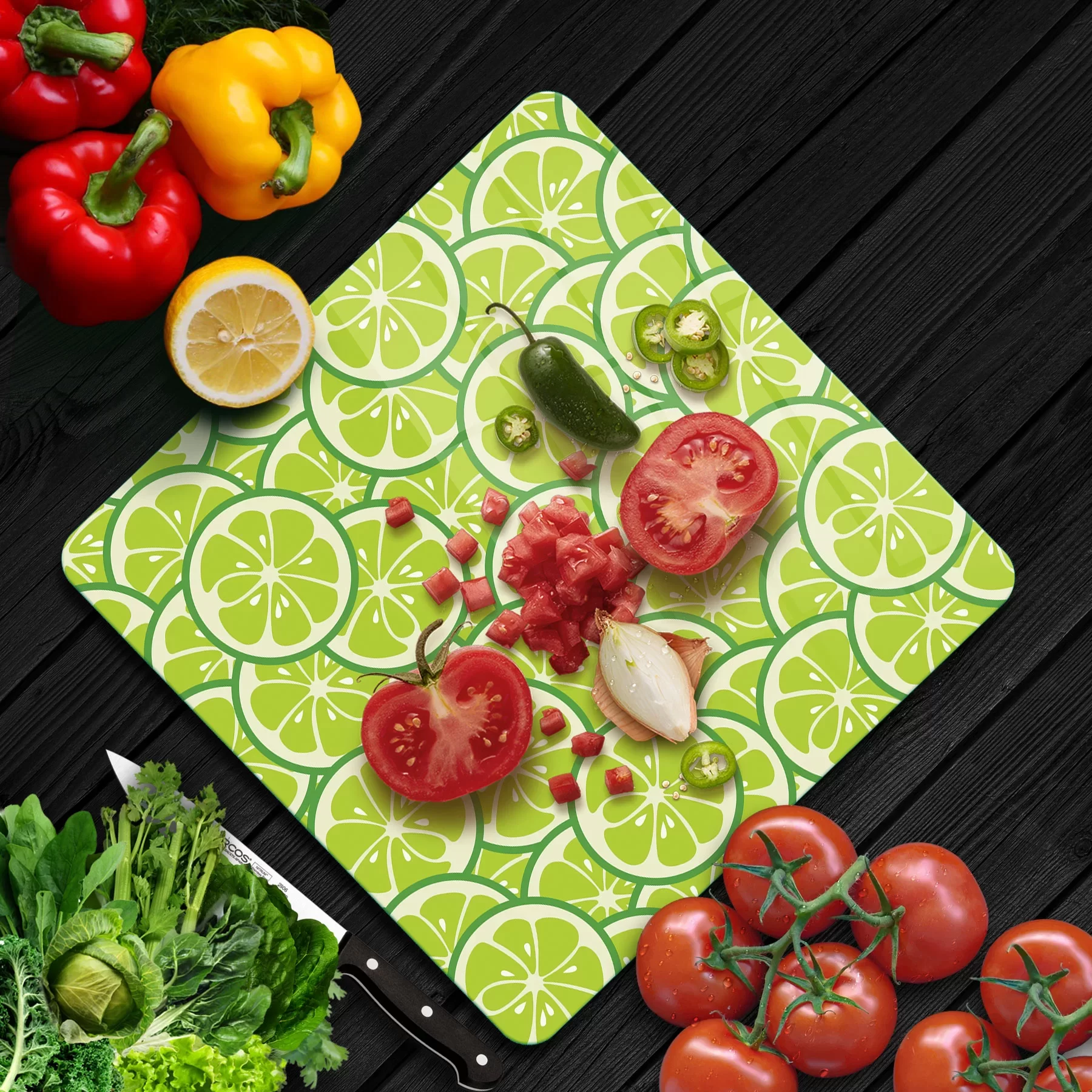 Picture of Decovetro Cam Kesme Tahtası ve Sunumluk Kare Misket Limon Desenli 30x30 Cm