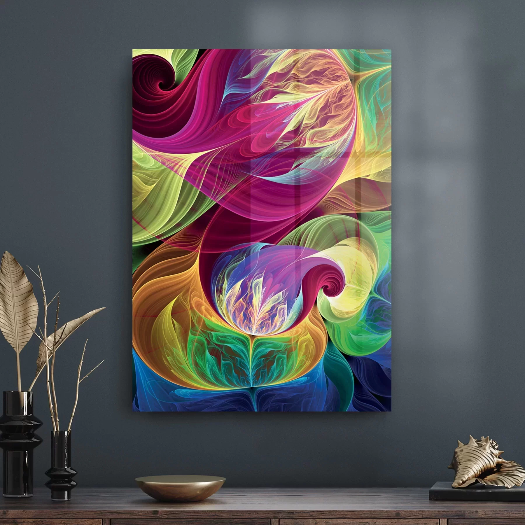 Picture of Decovetro Cam Tablo Dalgalı Karışık Çiçek Desen 30x40 cm