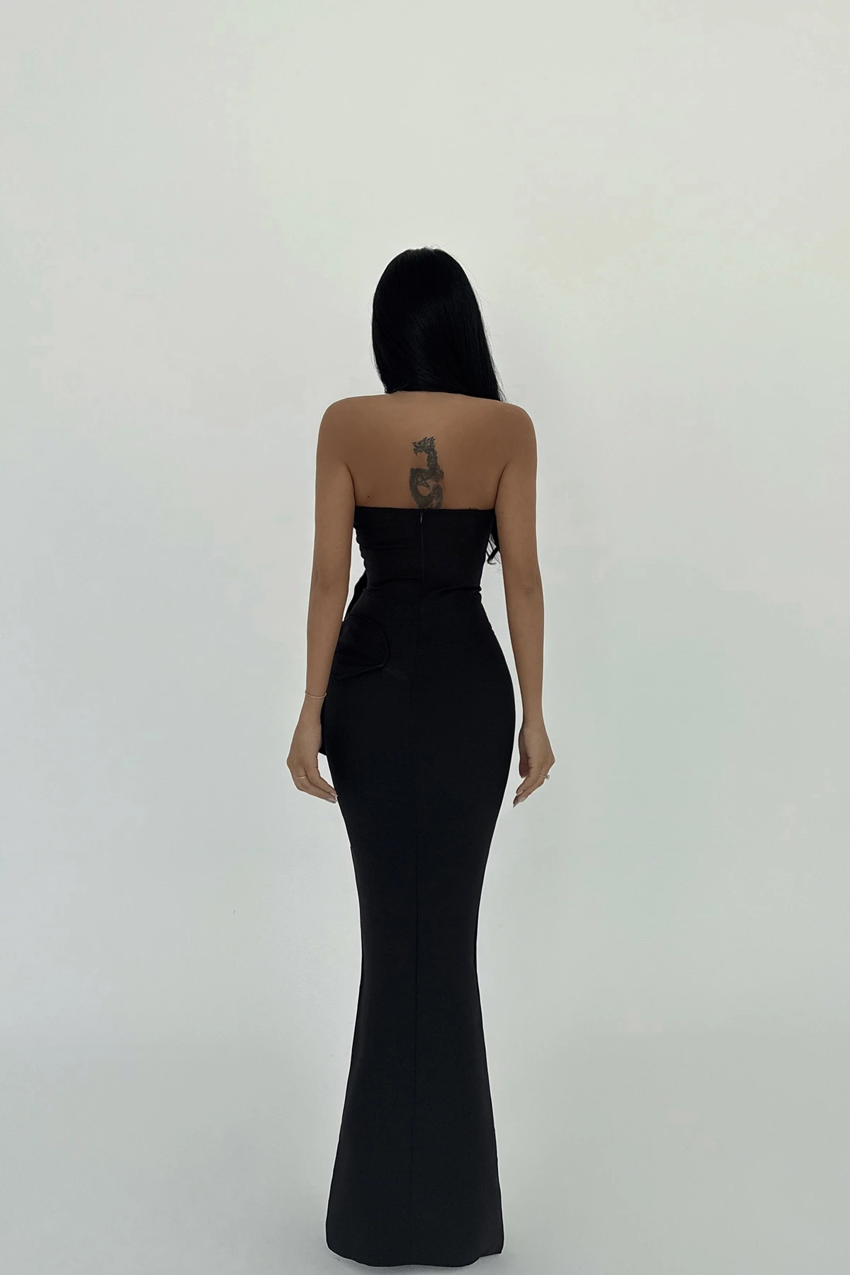 Picture of Black Rose Detail Strapless Dress