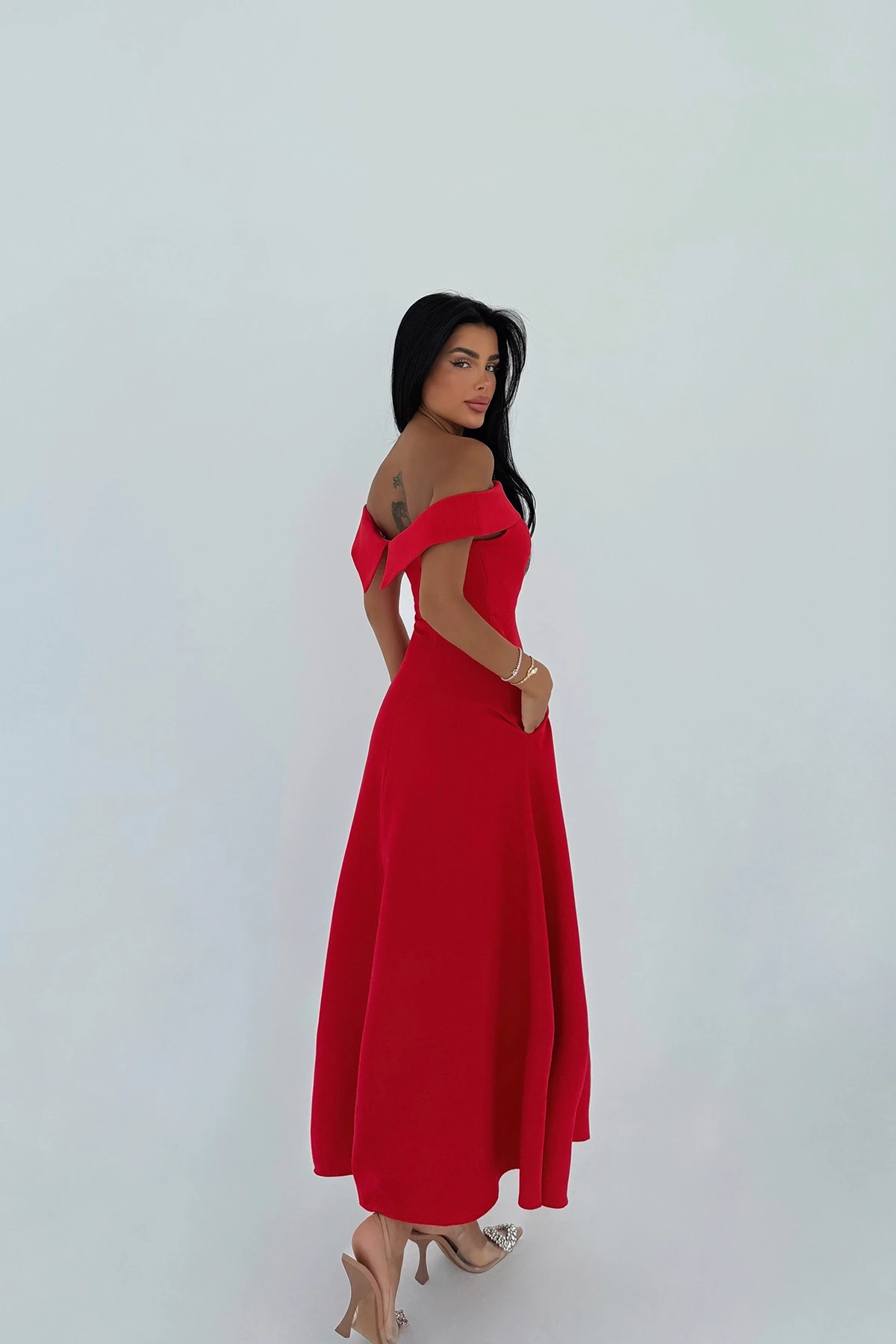 Picture of Red Madonna Collar Dress