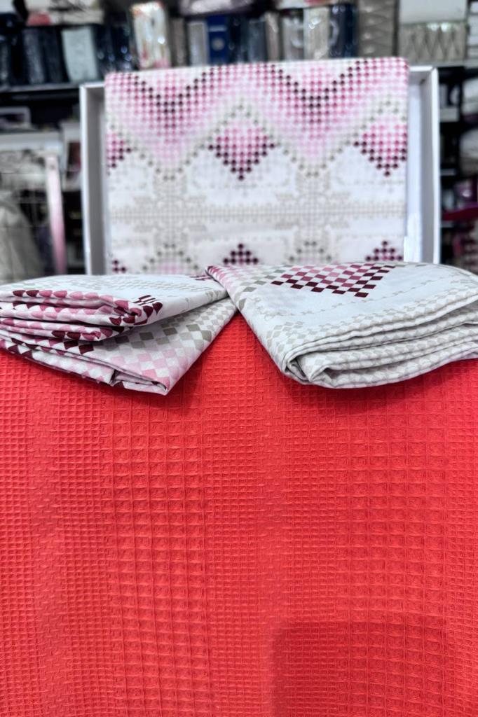 Picture of Çeyiz Diyarı Petek Çift Kişilik Pamuklu Pike Takımı Turuncu