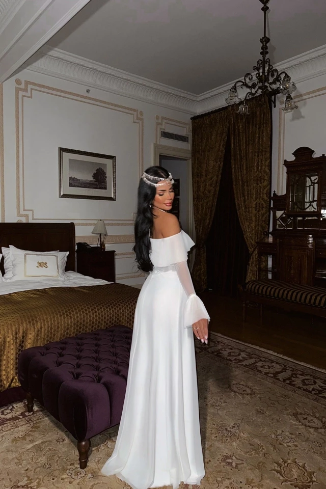 Picture of White Raelle Long Tulle Dress