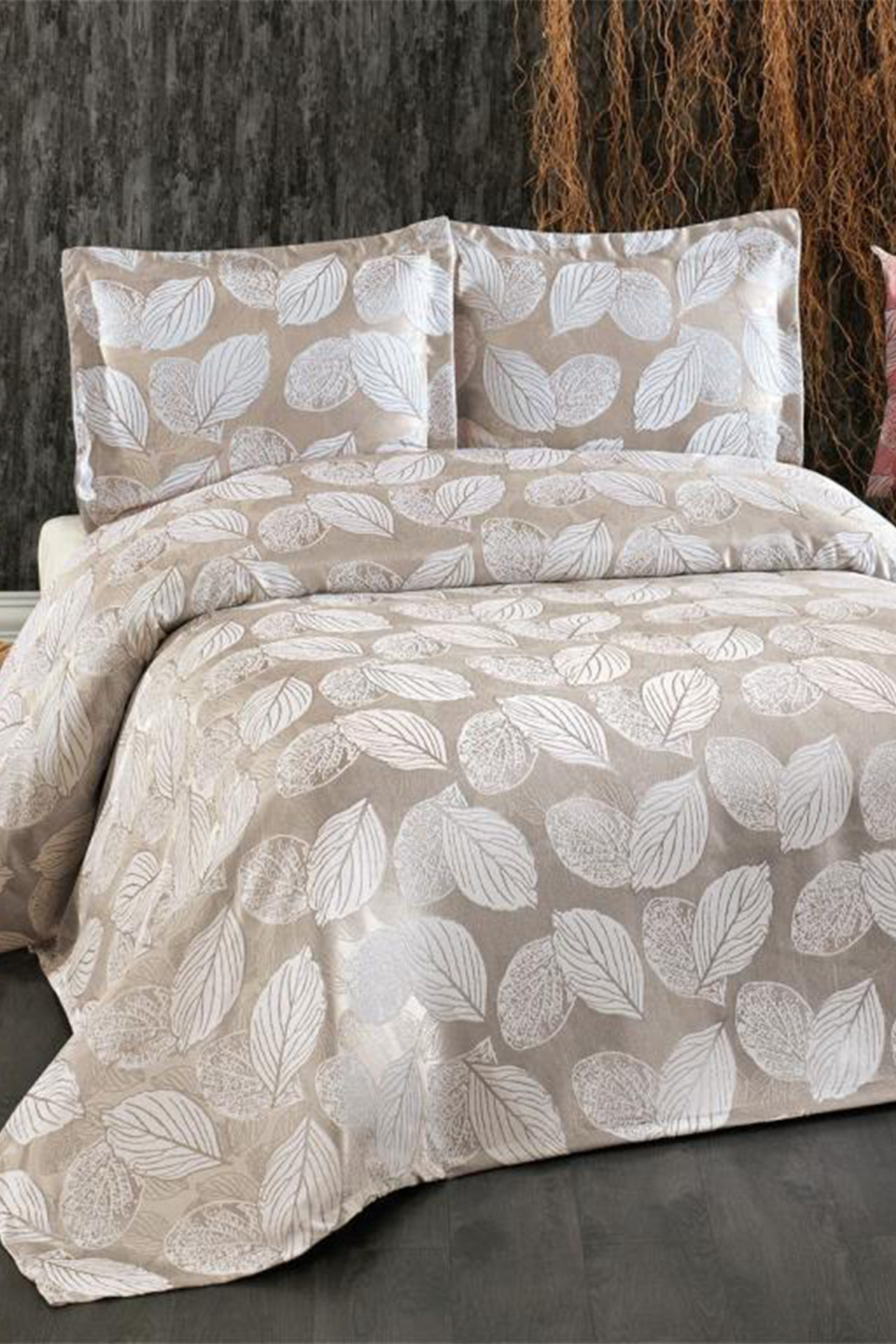 Picture of Çeyiz Diyarı Yaprak Çift Kişilik Yatak Örtüsü Takımı